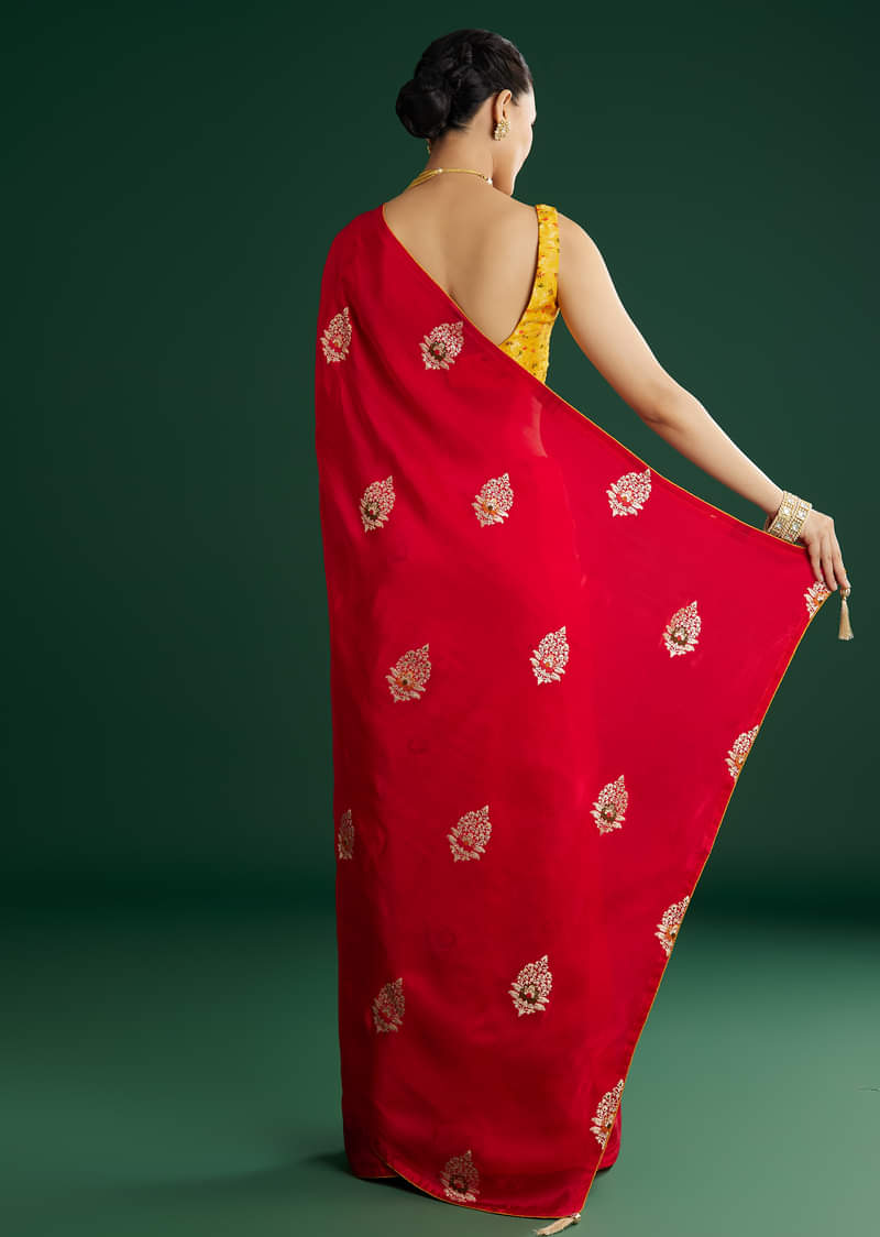 Red Dola Silk Saree With Butti Weave