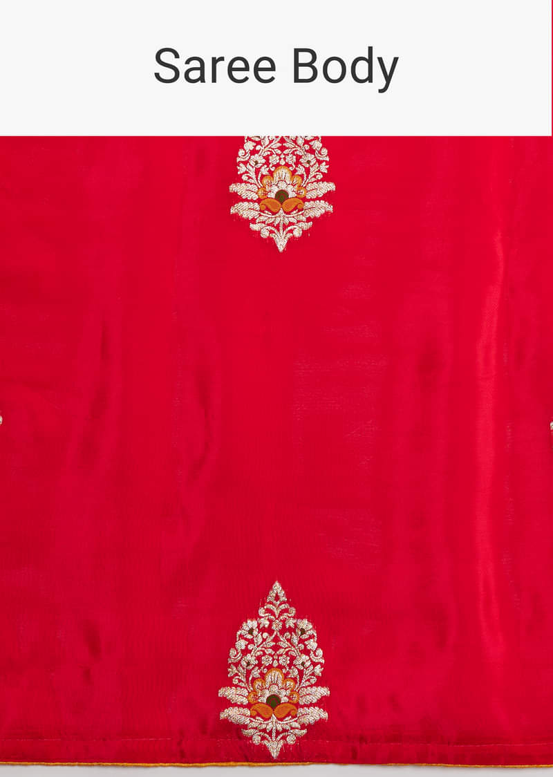 Red Dola Silk Saree With Butti Weave