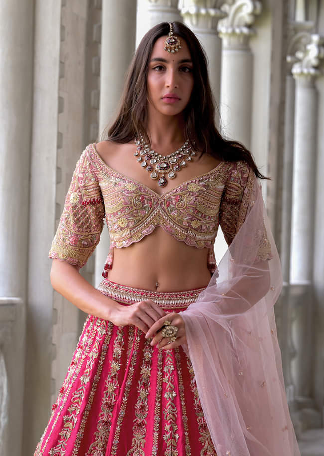 Red Silk Bridal Lehenga With Cutdana Embroidery 