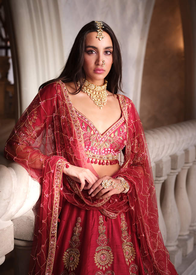 Red Silk Bridal Lehenga With Heavy Zardosi Work and Embroidery