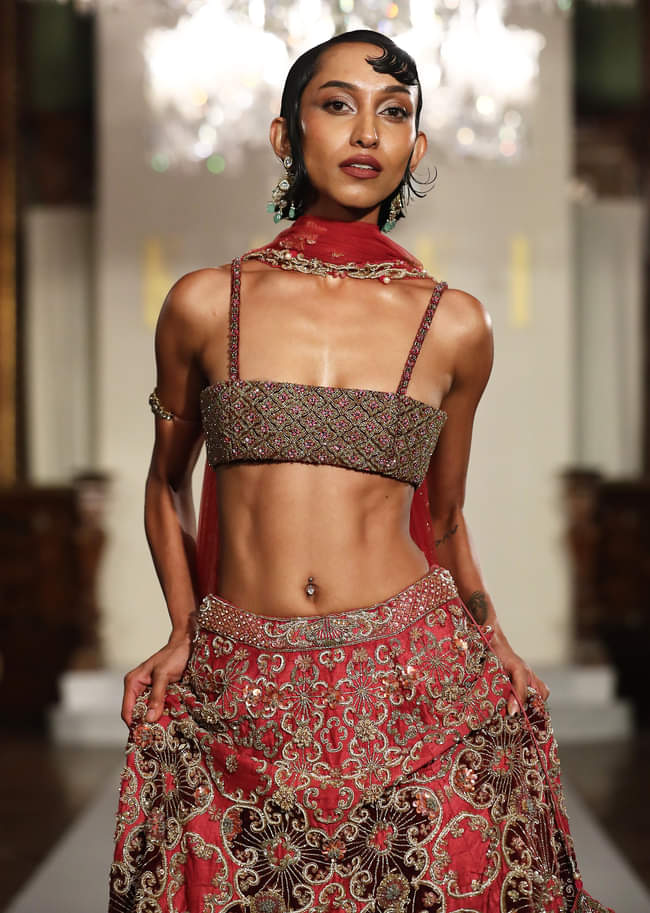 Red Silk Bridal Lehenga With Zardosi And Sequins Embroidery