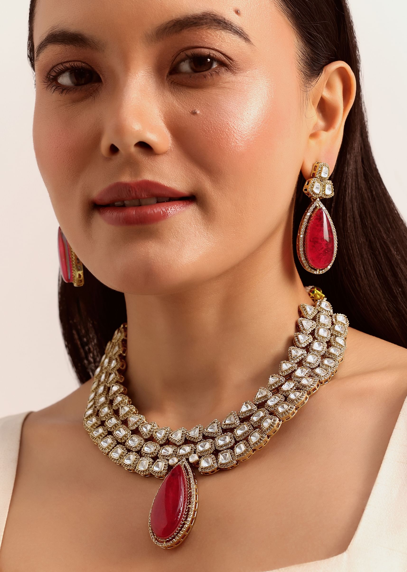 Kundan red necklace clearance