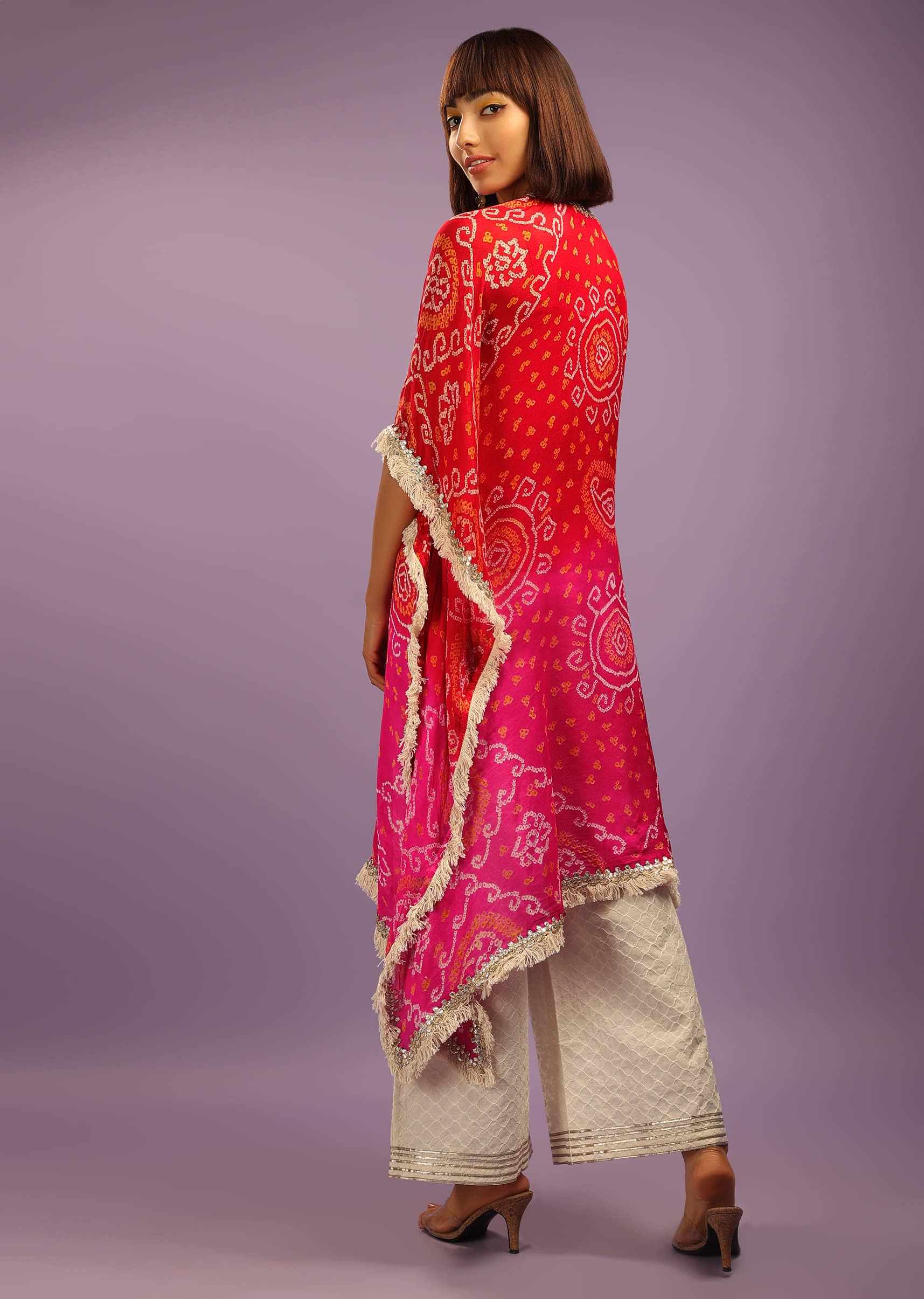 Buy Red And Pink Shaded Kaftan Suit In Georgette With Real