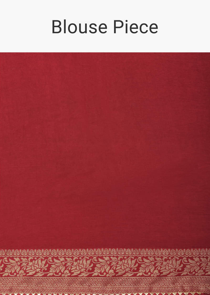 Red Bandhani Weave Saree In Silk With Unstitched Blouse Piece