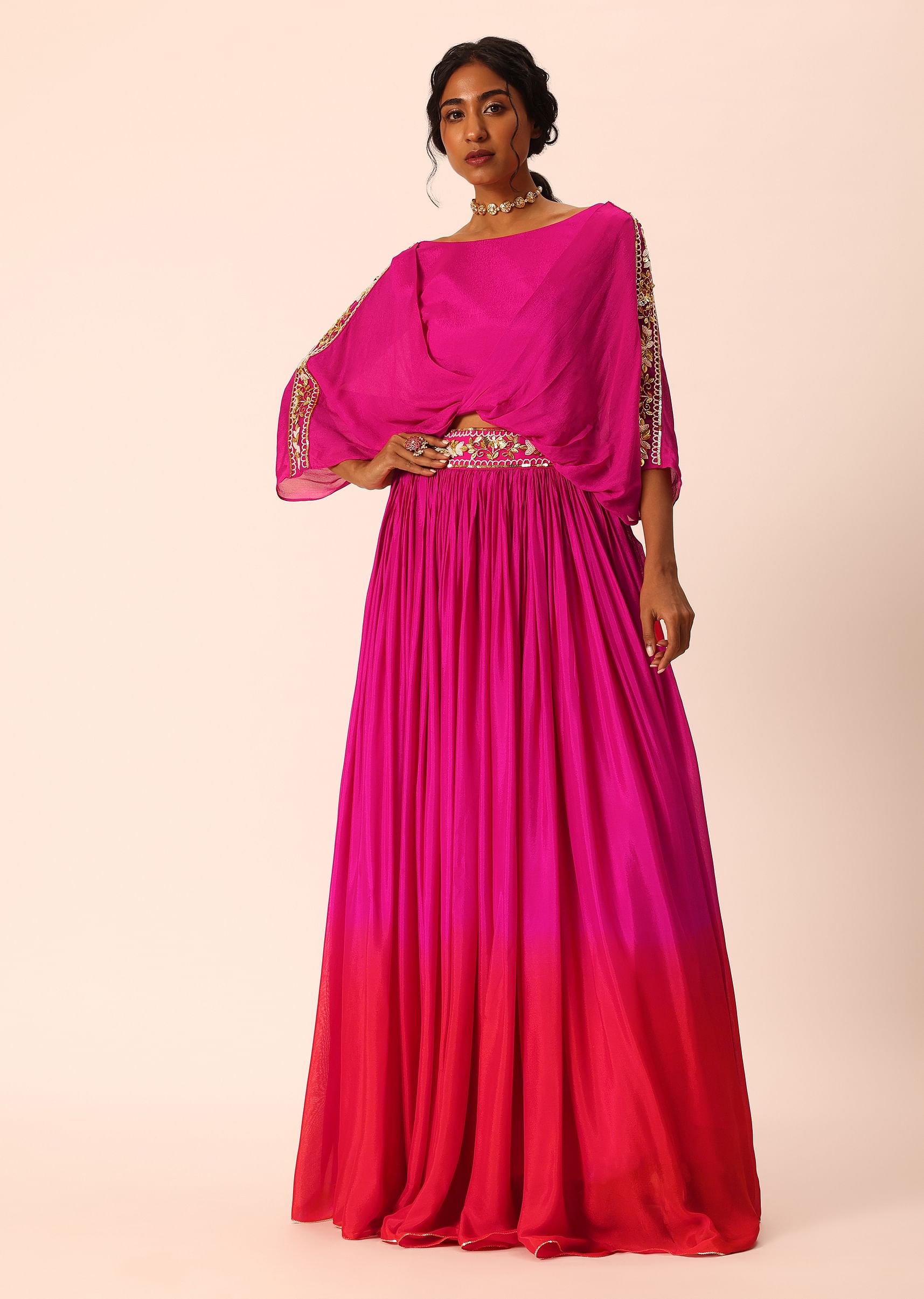 Ombre chiffon maxi skirt top