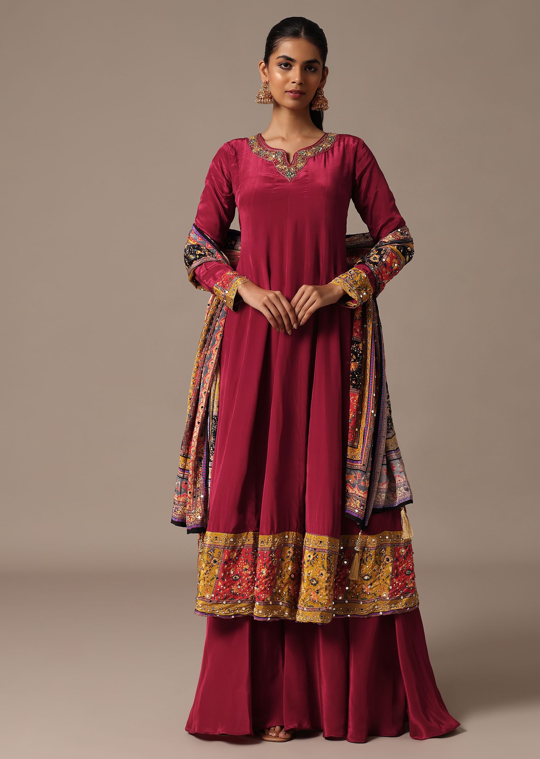 Buy Red Embroidered Kurta Palazzo Set With Mirror Work Dupatta KALKI Fashion India
