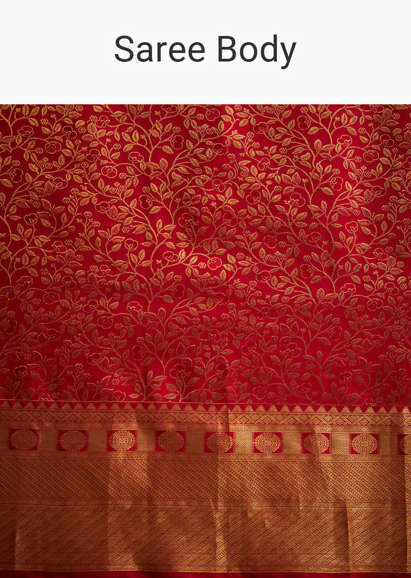 Red Kanjivaram Silk Saree With Golden Zari Woven Border