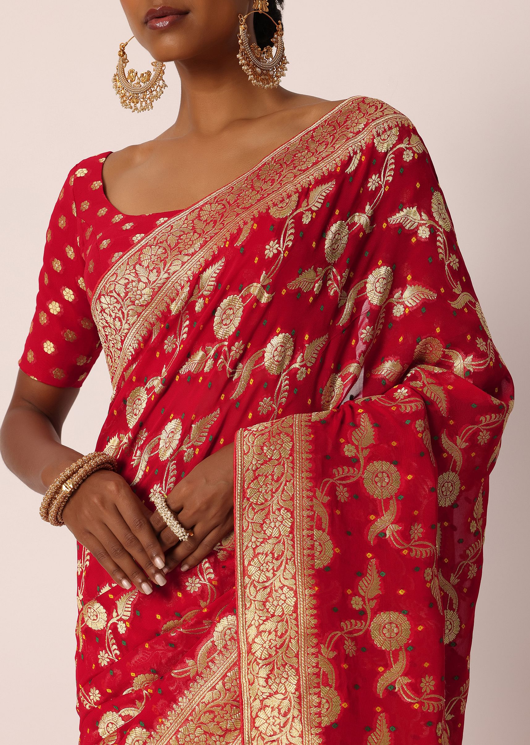 Red khadi saree sales