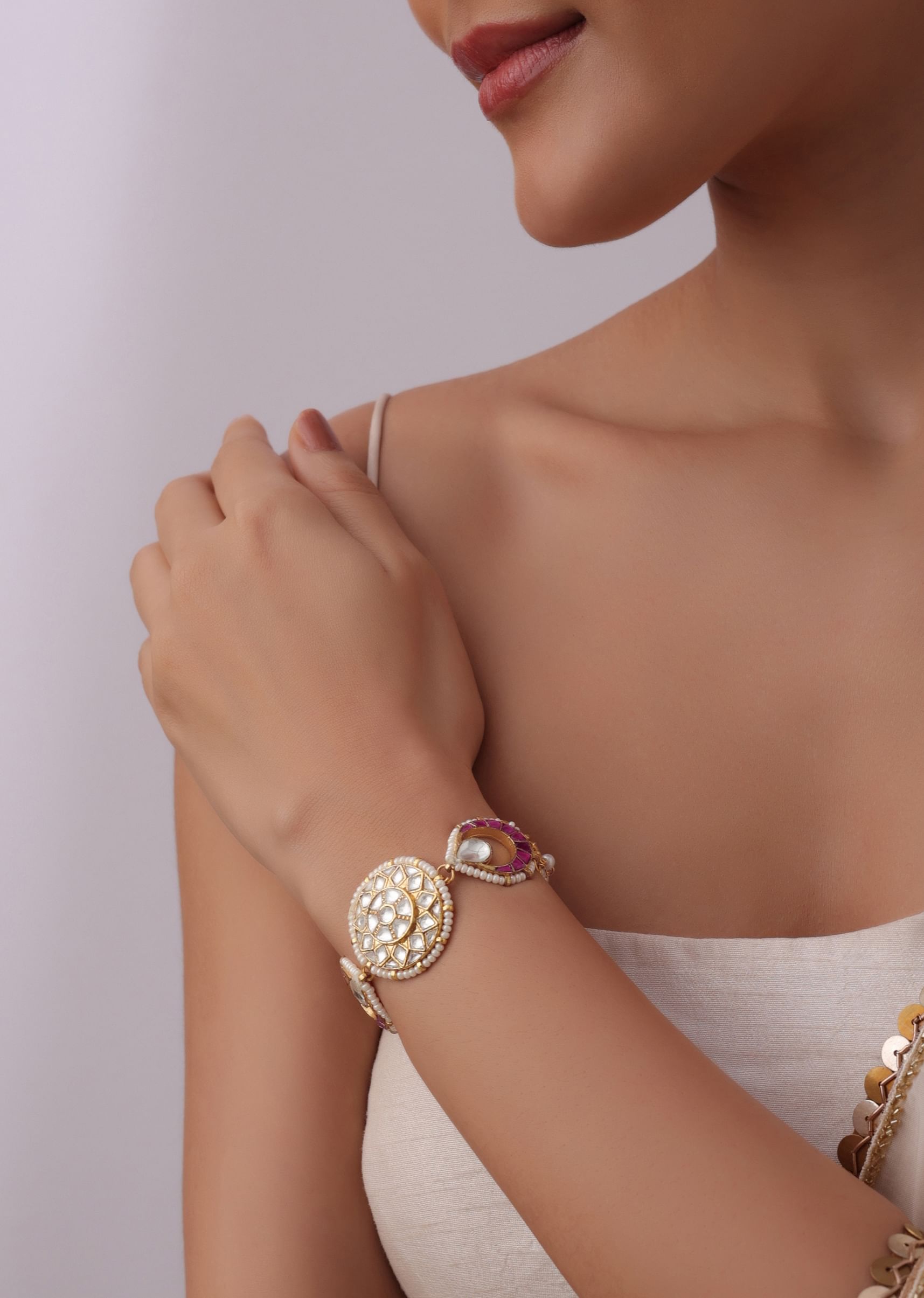 Buy Red Kundan Bracelet With Meenakari In Gold Finished Mix Metal KALKI Fashion India