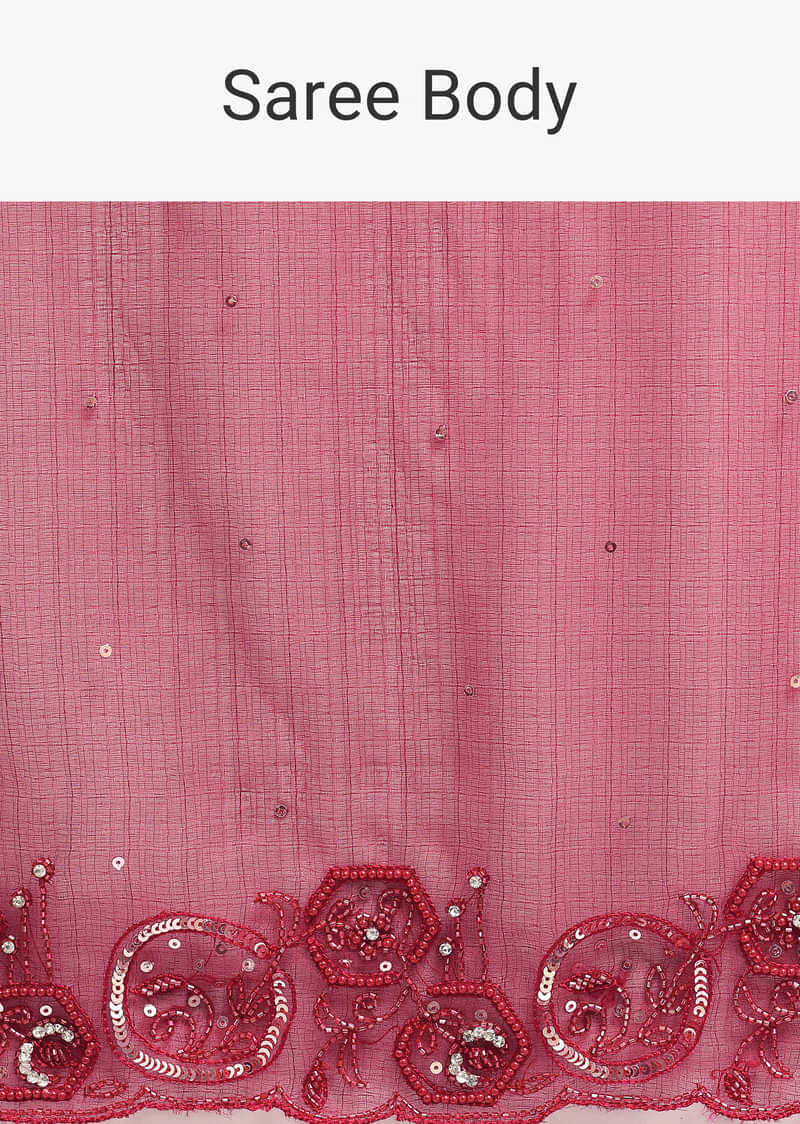 Red Organza Saree In Sequins With Unstitched Blouse