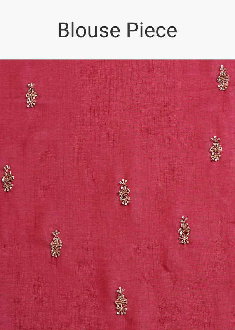 Red Organza Saree With Cutdana And Sequins Border
