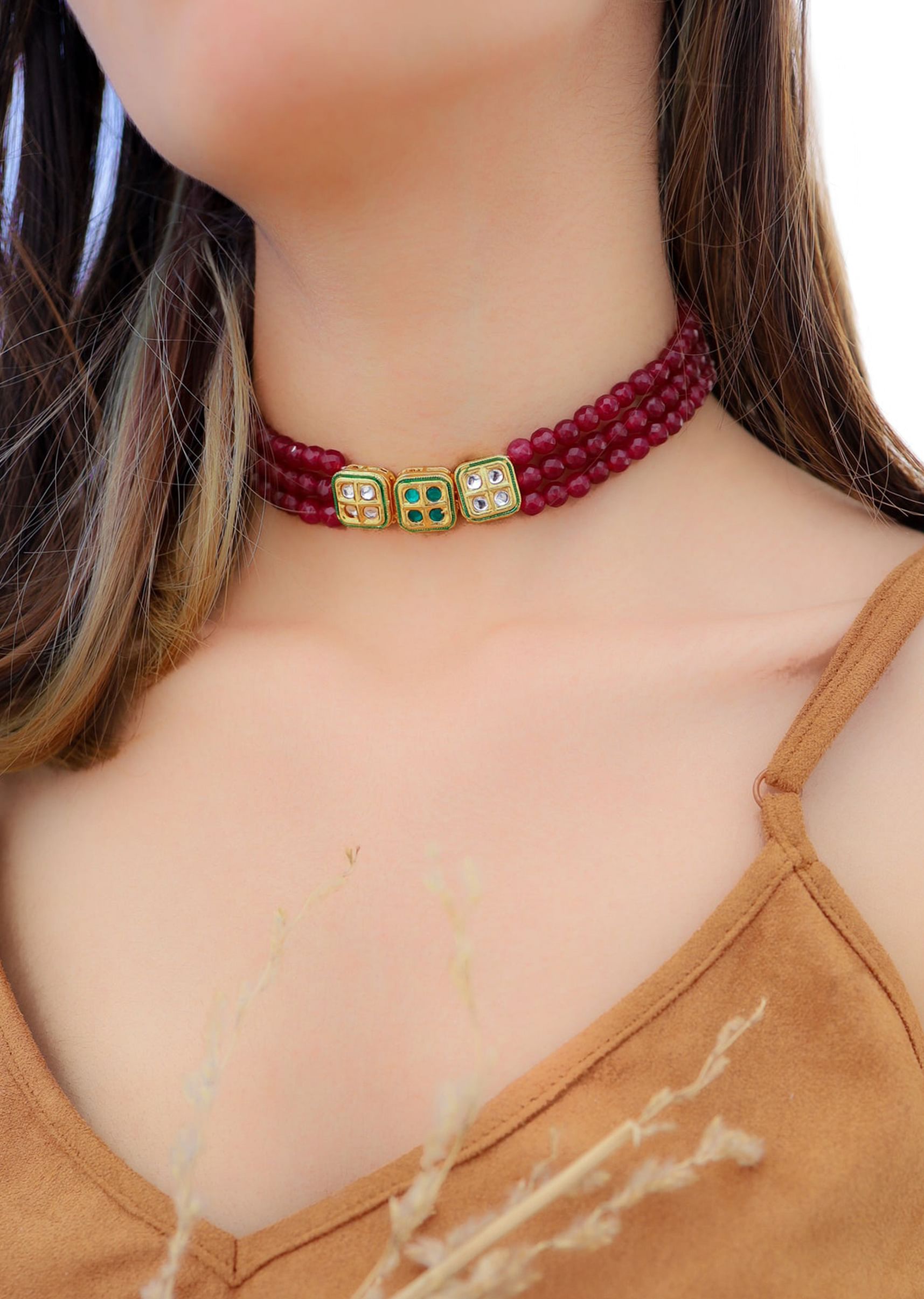 Buy Red Pearl And Kundan Choker Necklace