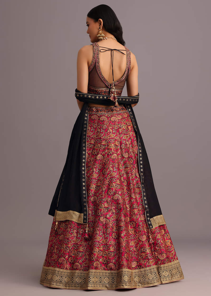 Red Printed Zari Embroidered Lehenga Choli With Dupatta