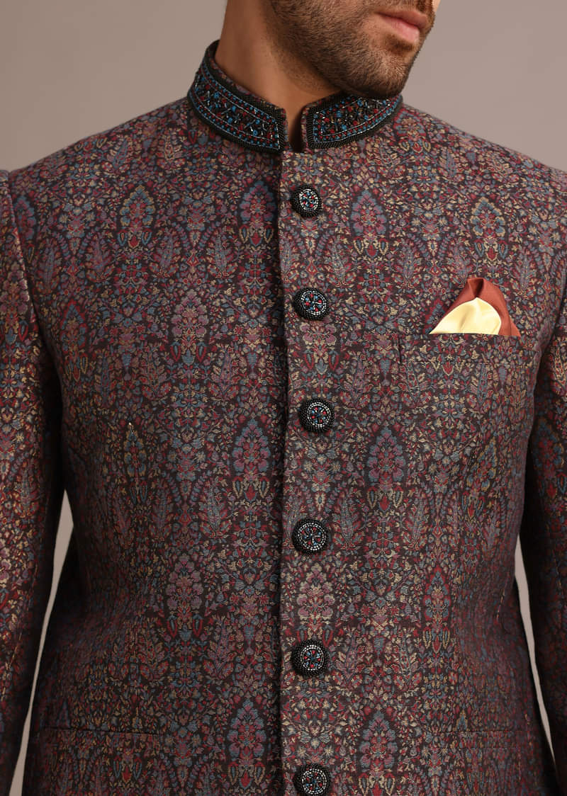 Buy Red Silk Jacquard Jodhpuri and Pant Set