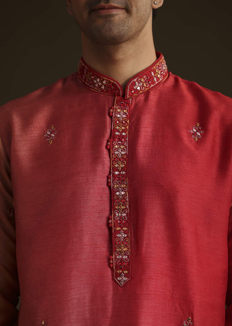 Red Silk Ombre Kurta Set