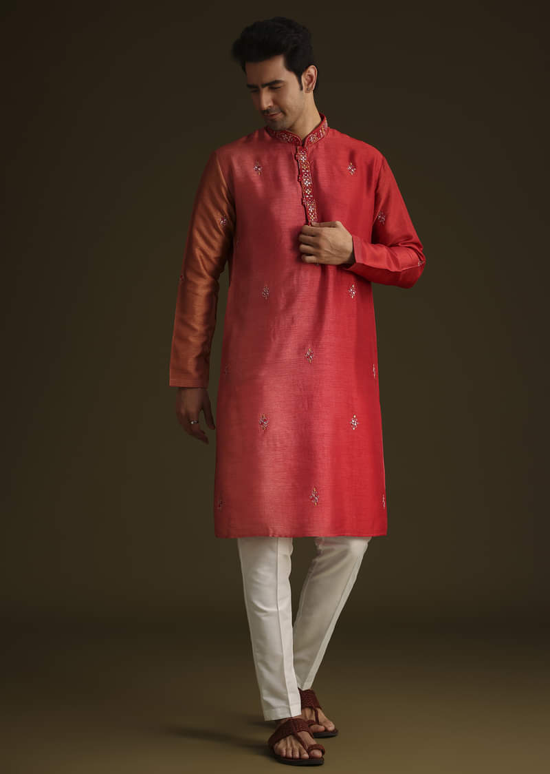 Red Silk Ombre Kurta Set