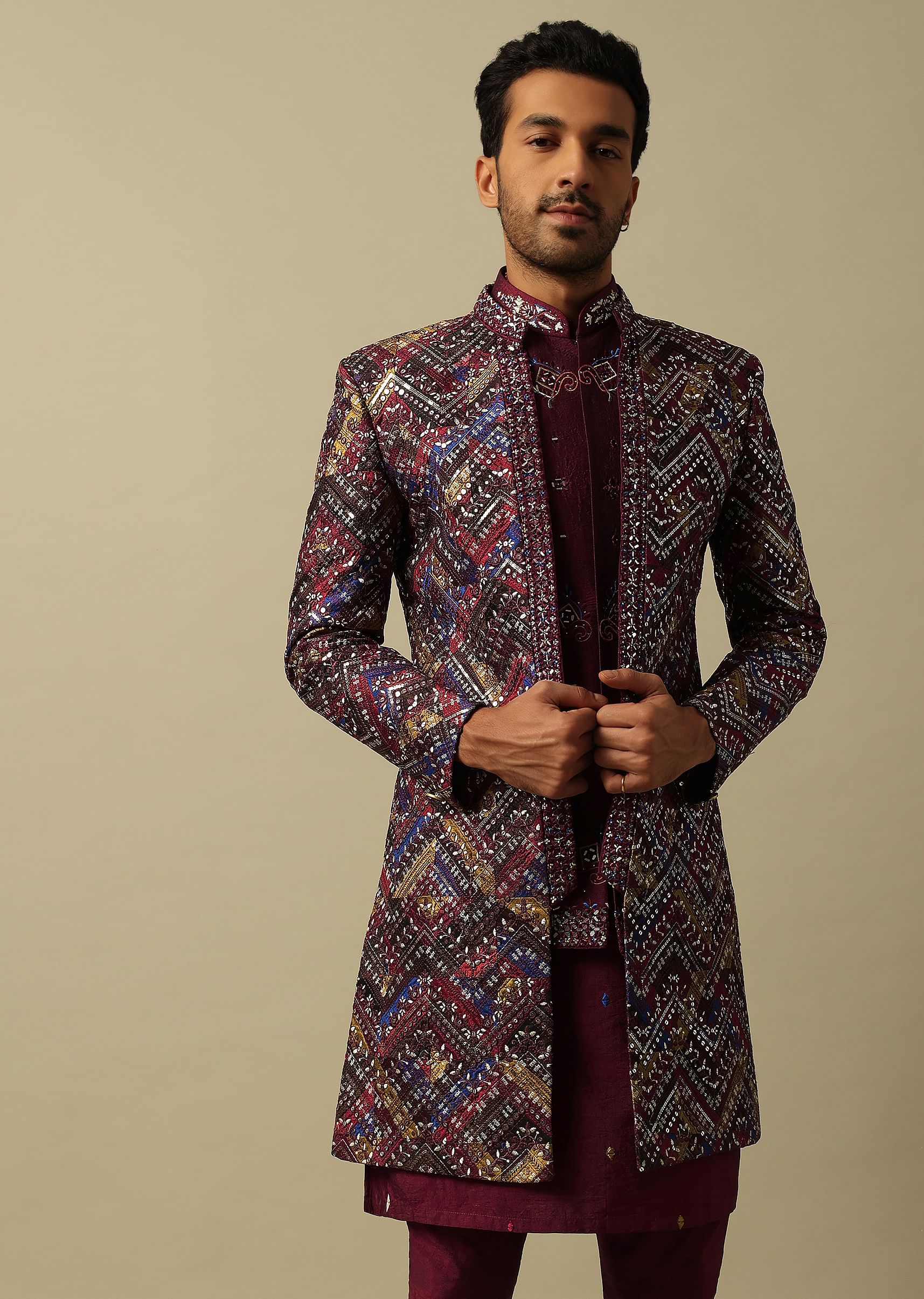 Red indo western dress for man hot sale