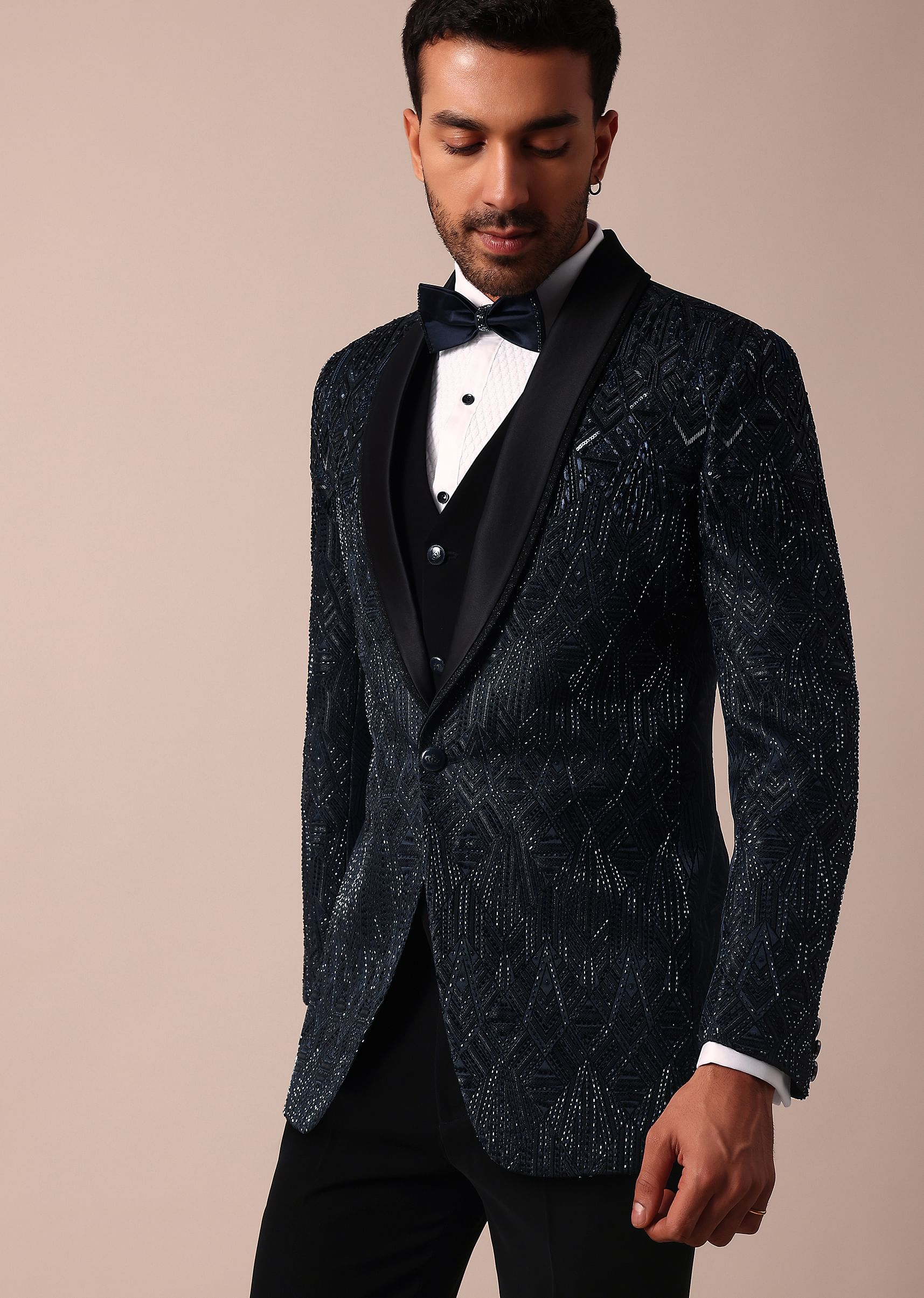 Royal blue and silver tuxedo top