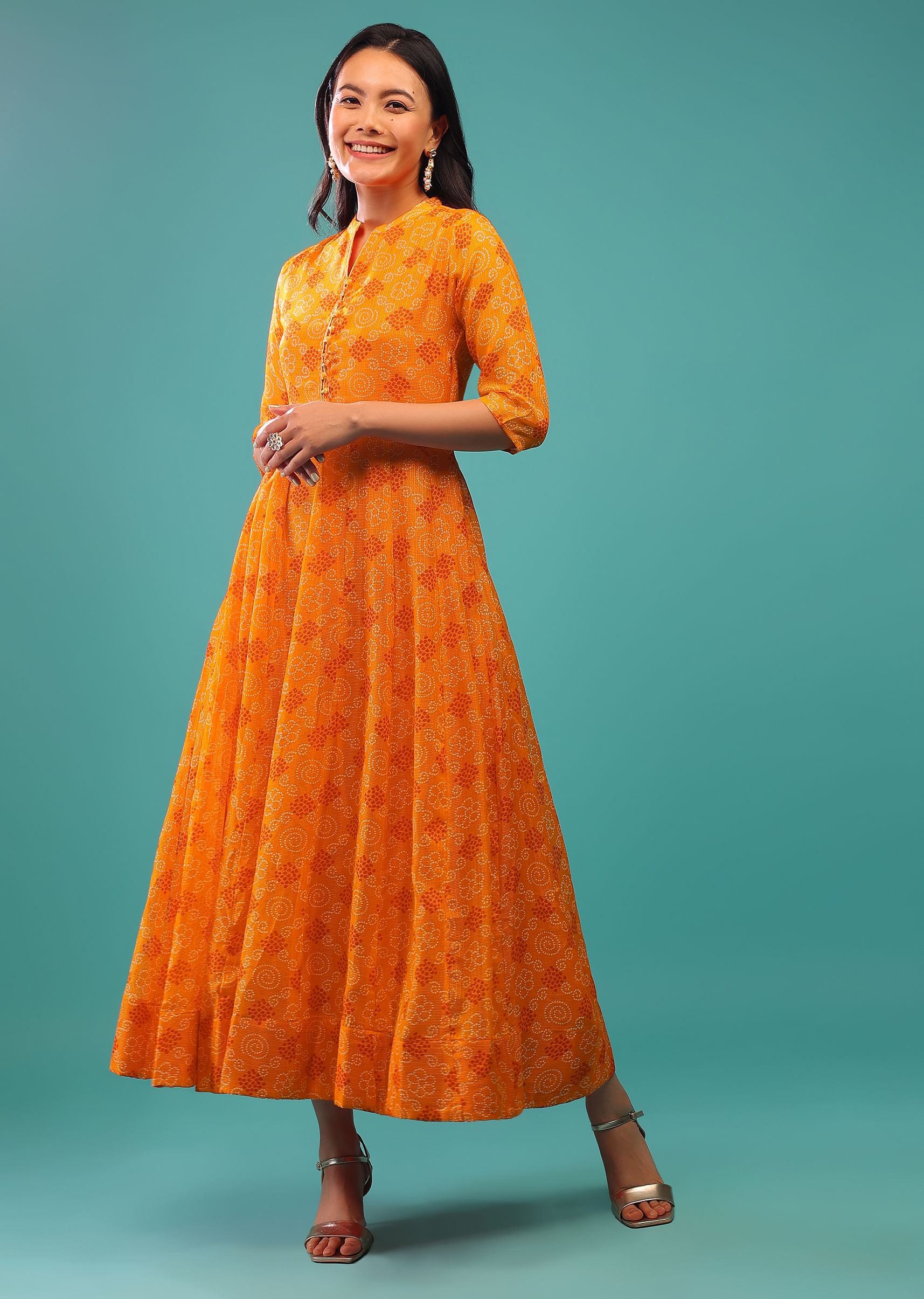 Buy Russet Orange Indo Western Dress With Side Zip Closure KALKI Fashion Global