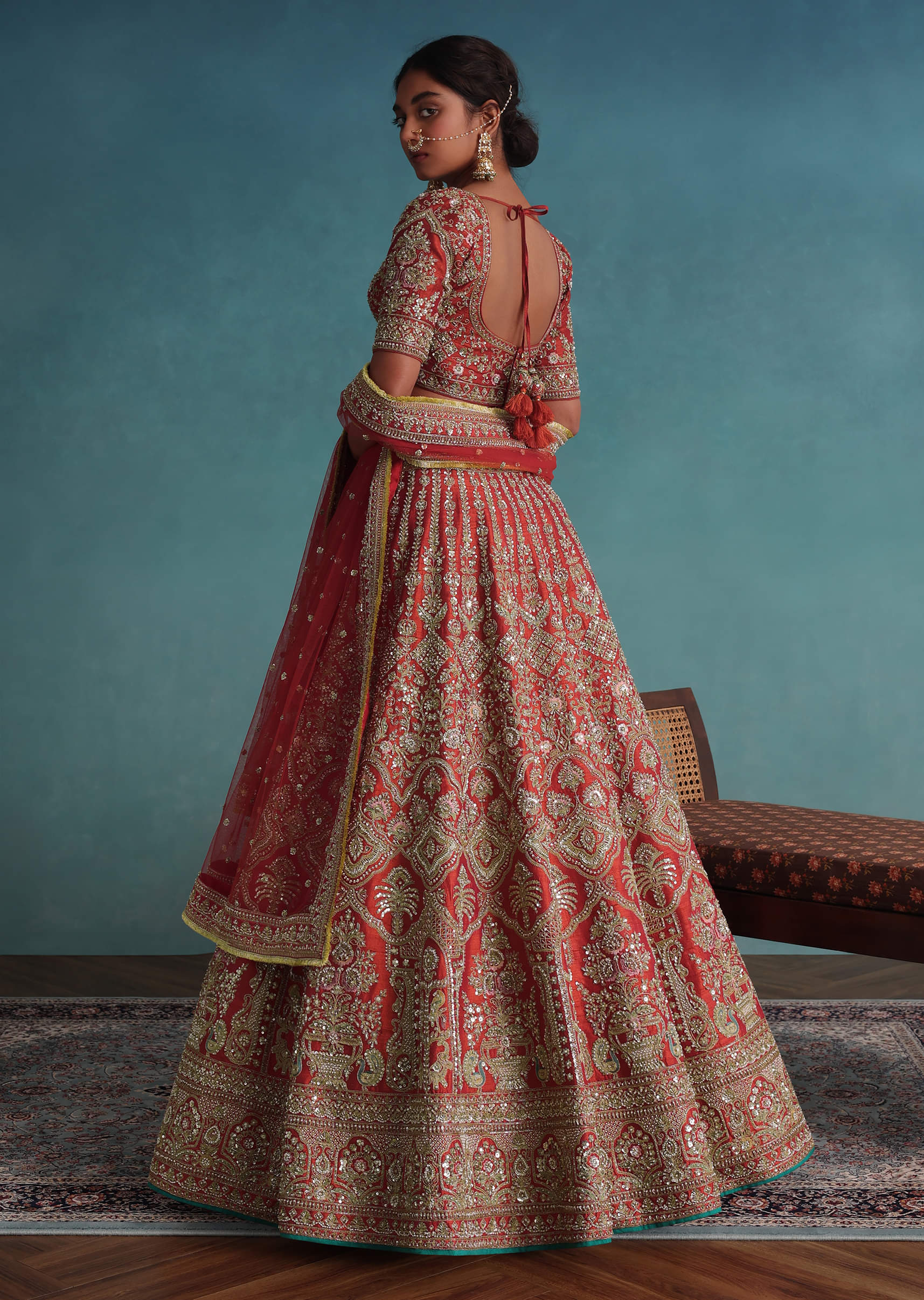 Red orange bridal lehenga online