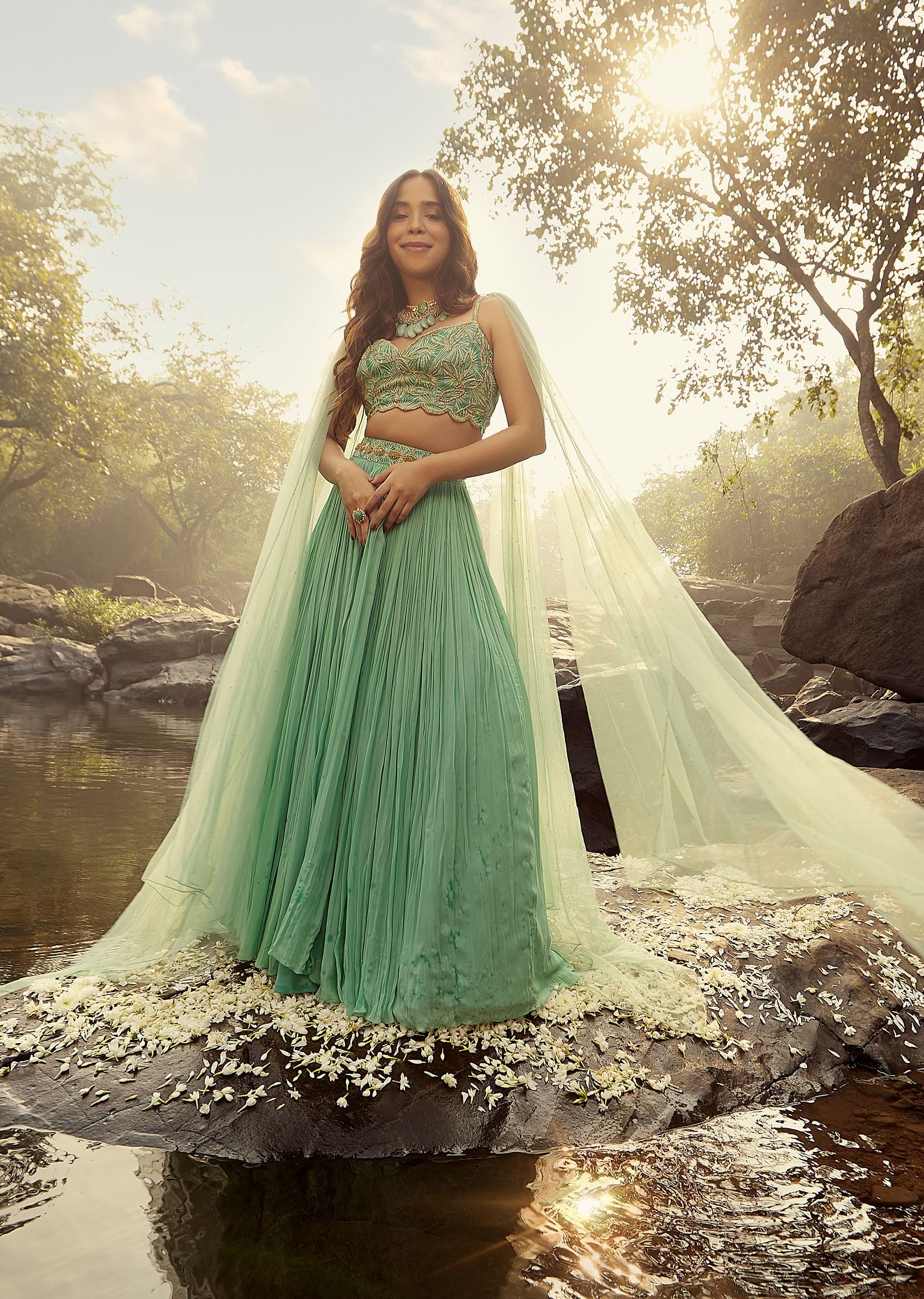 Green net skirt dress discount