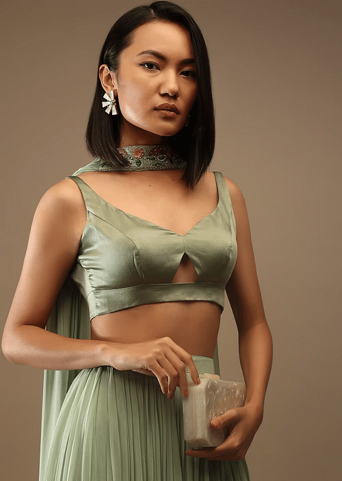 Buy Seaspray Sleeveless Blouse With A Triangle Cut Out At The Bottom Back Tie Up And Hooks Closure KALKI Fashion India
