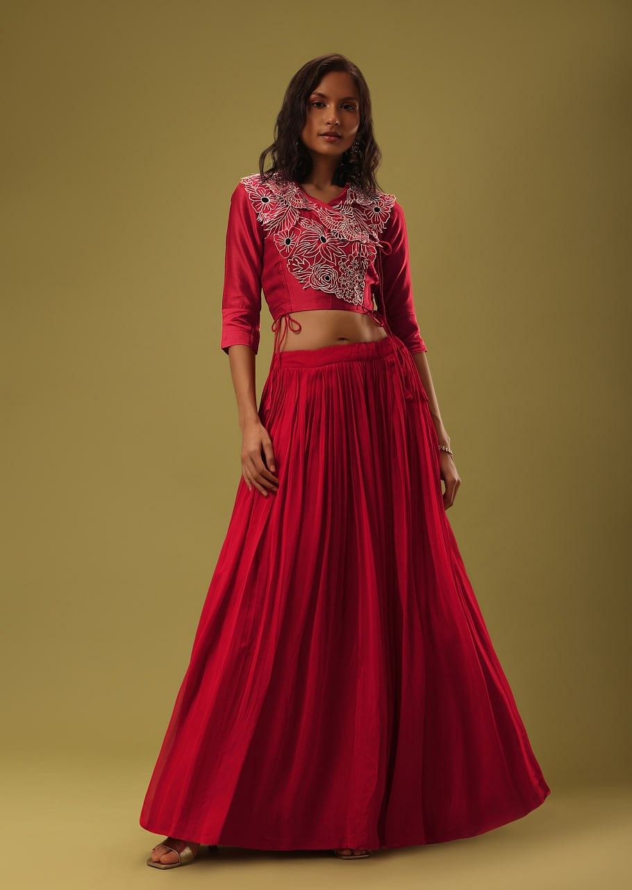 Buy Black Georgette Skirt Blouse Set With Rehsam Embroiderey KALKI Fashion India