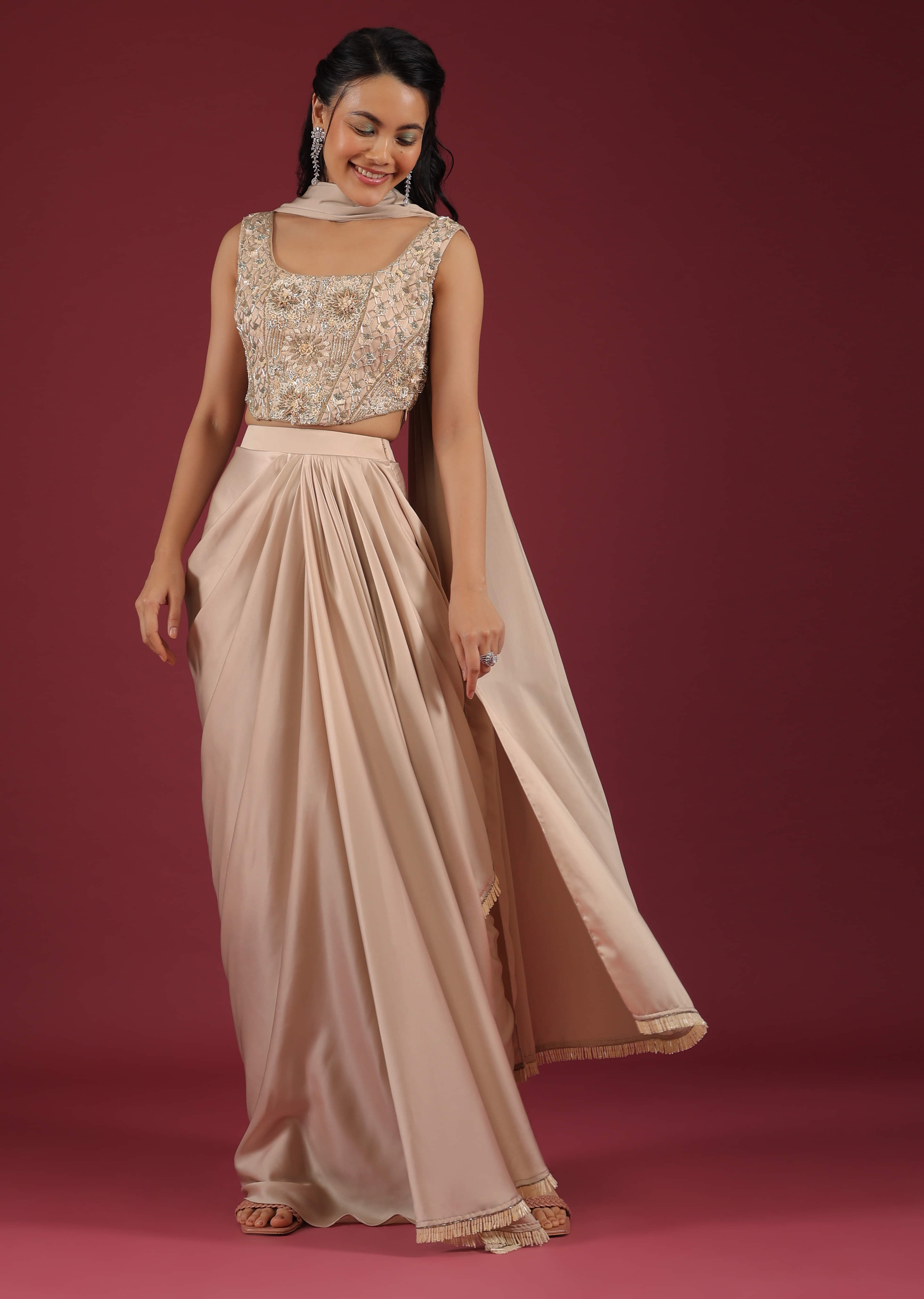 Buy Doe Satin Draped Skirt And A Crop Top Set, Crop Top