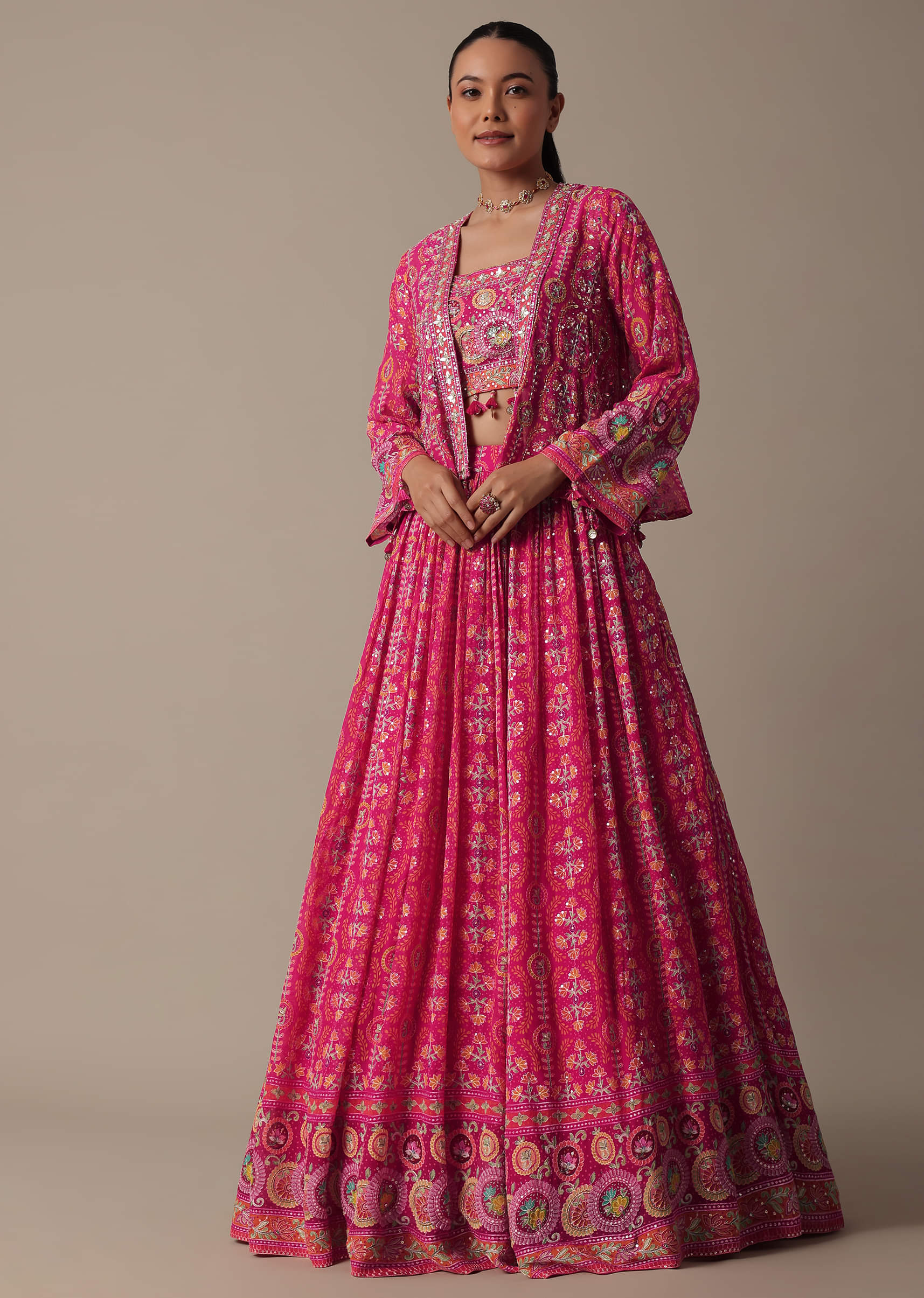 【新品未開封・送料無料】 Printed Pink Chic Buy Lehenga KALKI | Jacket With Set ニット/セーター