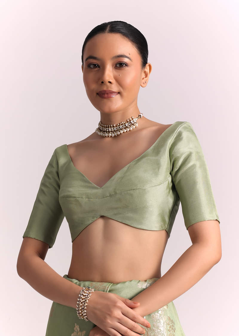 Pista Green Dola Silk Embroidered Saree With Gotta Patti and Lurex Work