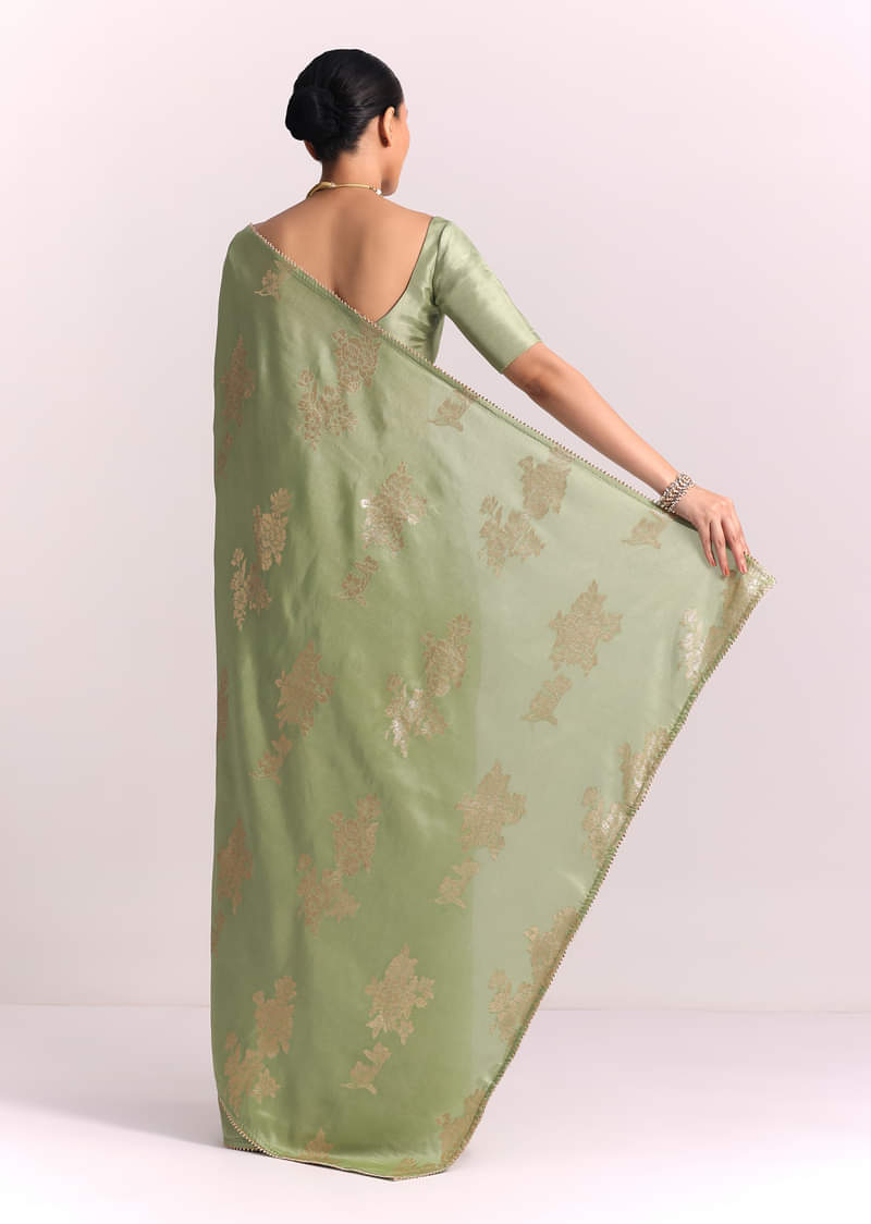 Pista Green Dola Silk Embroidered Saree With Gotta Patti and Lurex Work