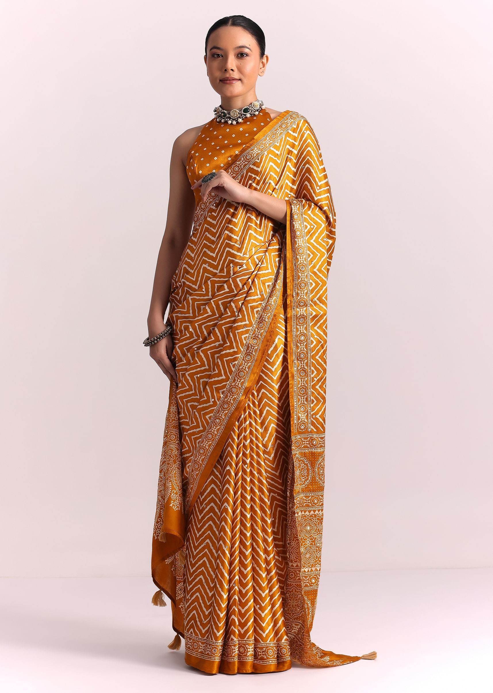 定番の冬ギフト Buy Yellow with Saree Satin Yellow Musturd Print Block Ajrak トライアルセット・サンプル