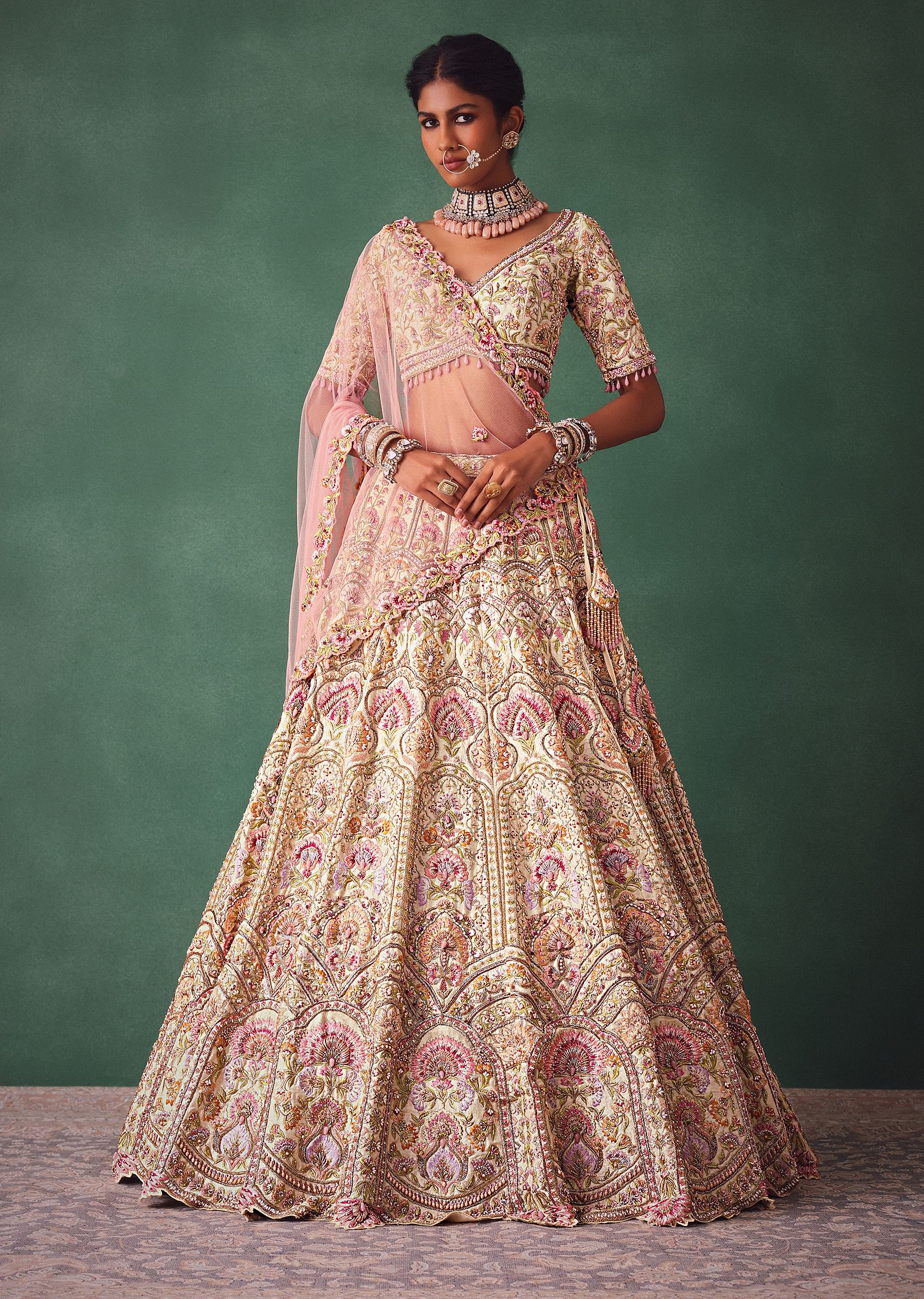 Buy Off White Bridal Lehenga Blouse And Dupatta With Multi Colour Thread Work
