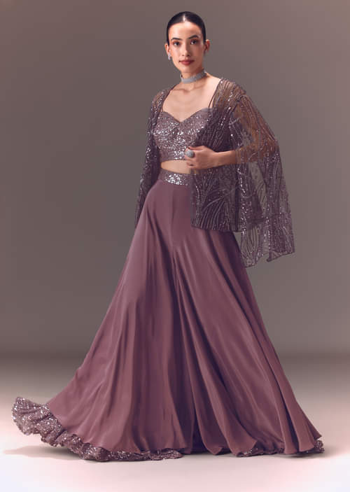 Buy Purple Sequin Embellished Jacket And Palazzo Set