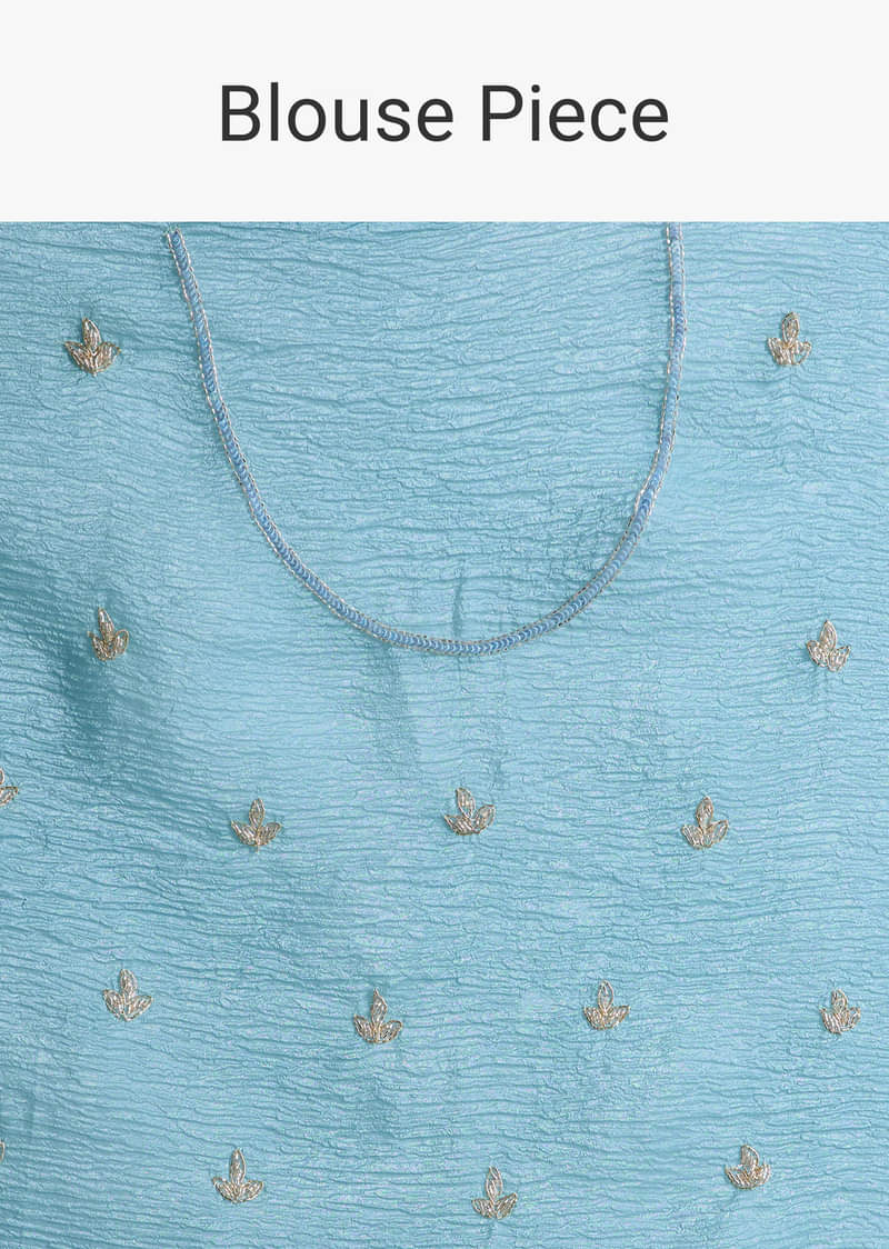 Sky Blue Tissue Saree With Scallop Border Embroidery