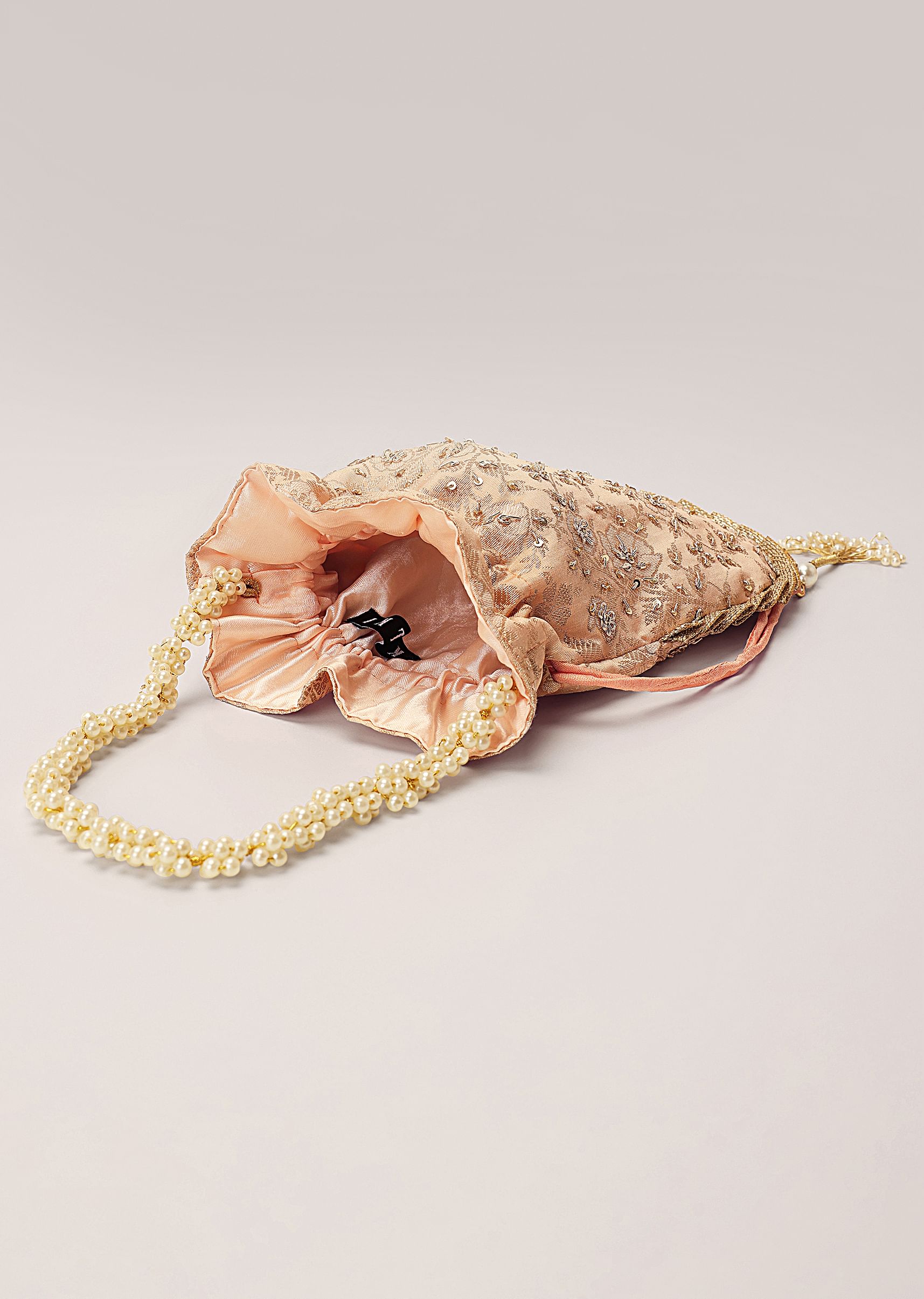 Buy Peach Potli Bag In Brocade Silk With Zardosi Embroidery Buy Peach Potli Bag In Brocade Silk With Zardosi Embroidery
