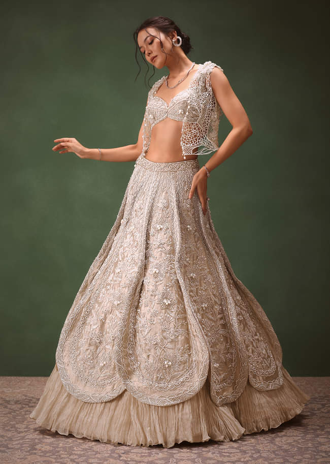 Silver Embroidered Lehenga With Blouse And Jacket