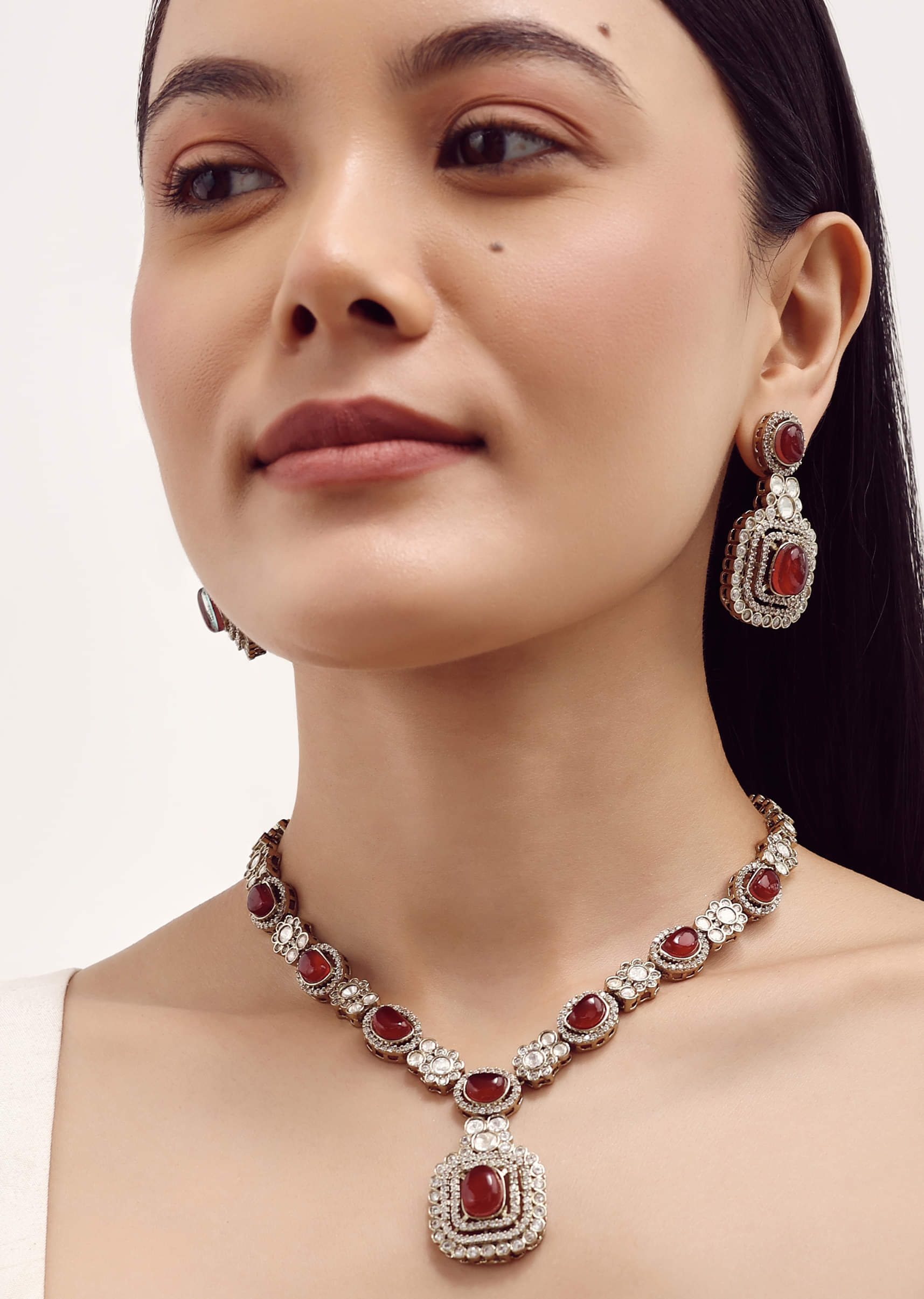 Buy Gold Finish Kundan Necklace Set With Ruby Stone KALKI Fashion Global