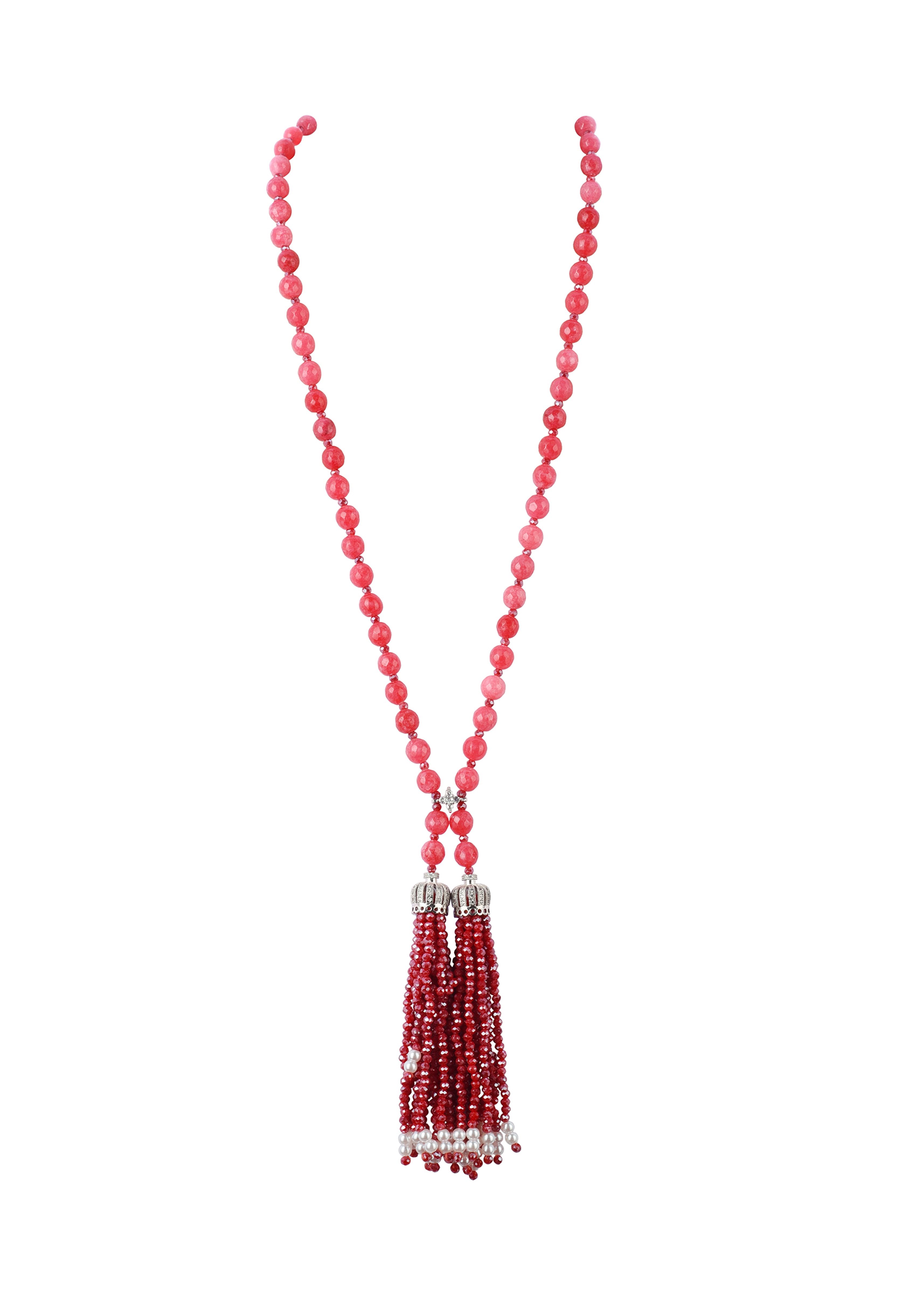 Buy Silver Finish Long Necklace With Ruby Tassel In Mix Metal KALKI Fashion Global