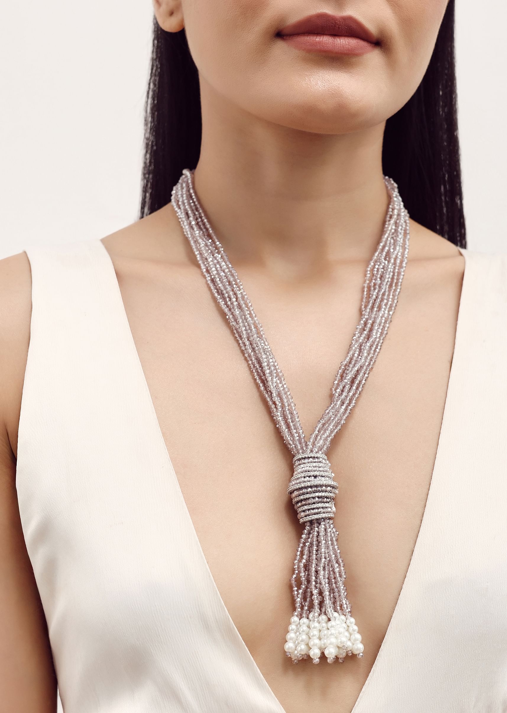 Long silver necklace with tassel store