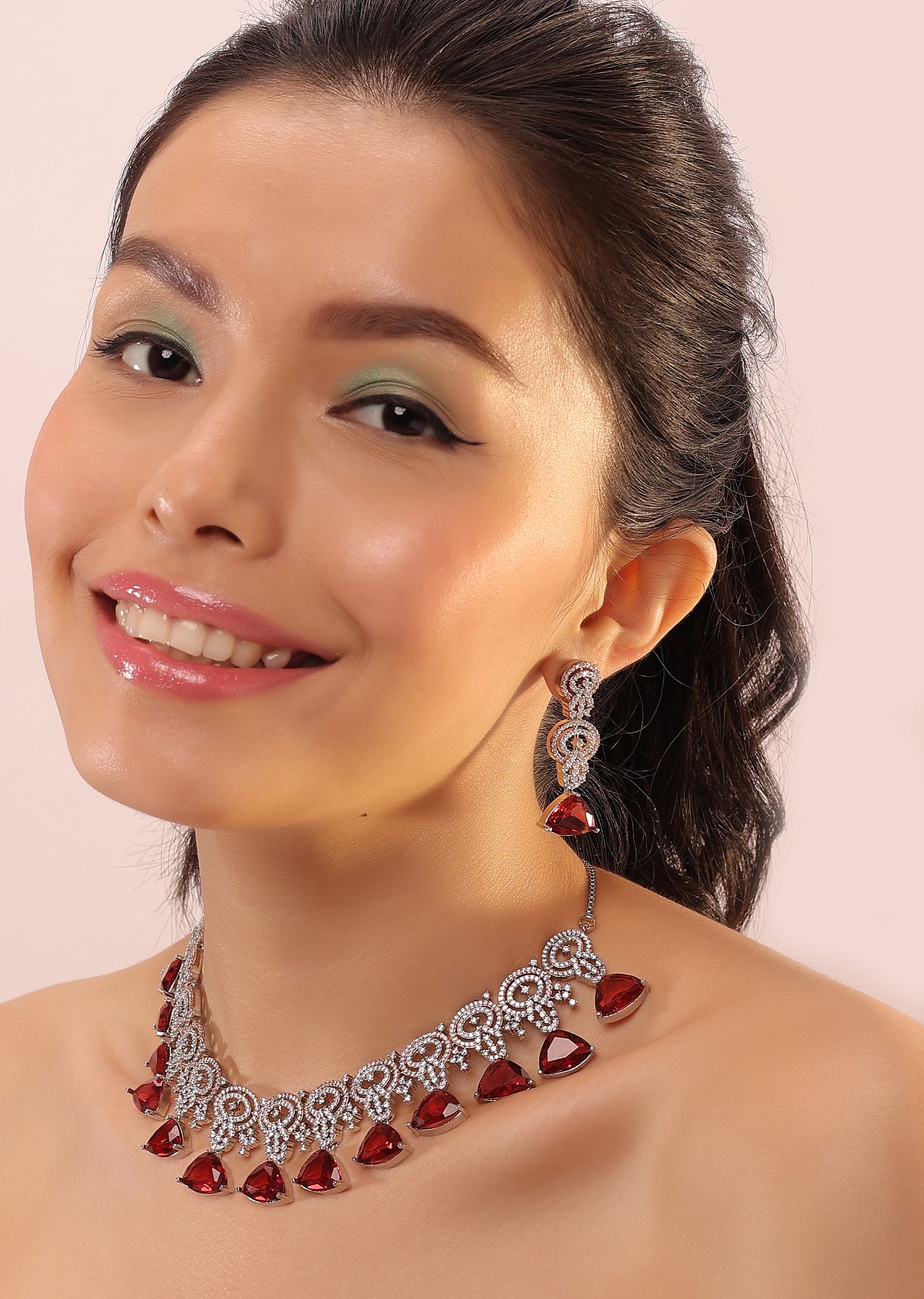 White and red stone necklace cheap