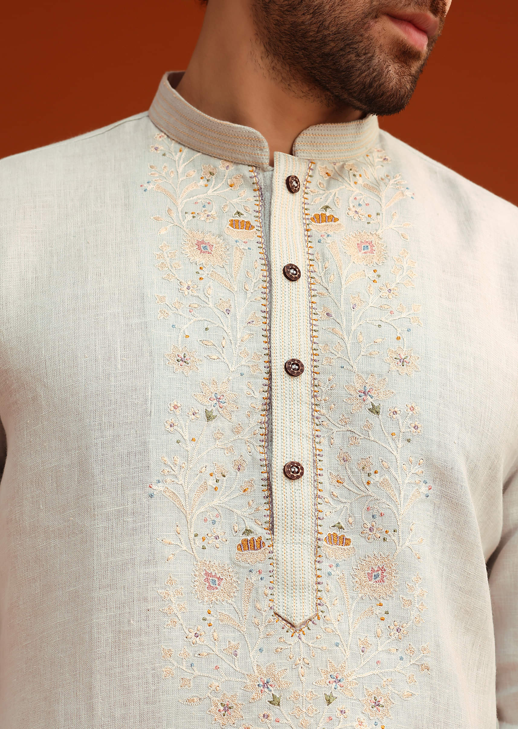 Buy Sky Blue Kurta Set With Floral Thread Embroidery KALKI Fashion India KALKI Fashion Global