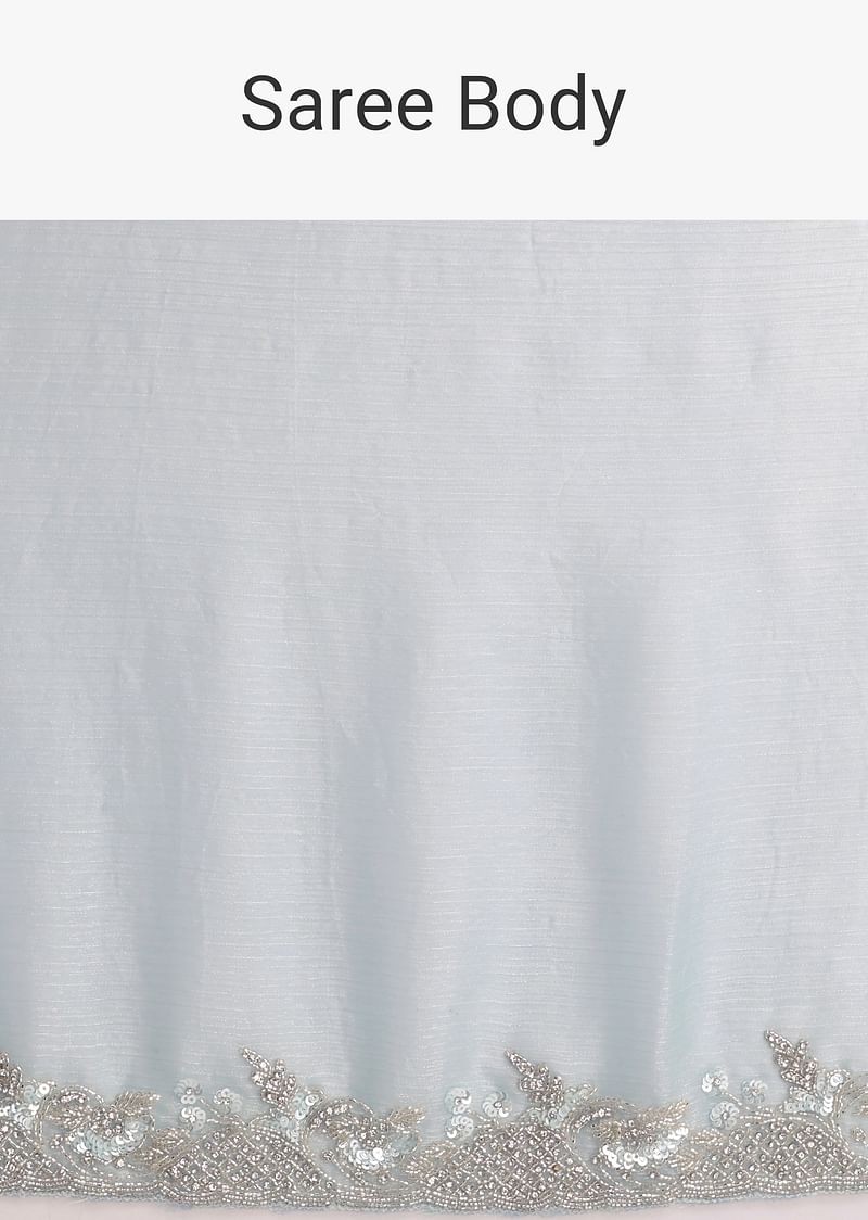 Sky Blue Saree WIth Embroidered Border And Unstitched Blouse