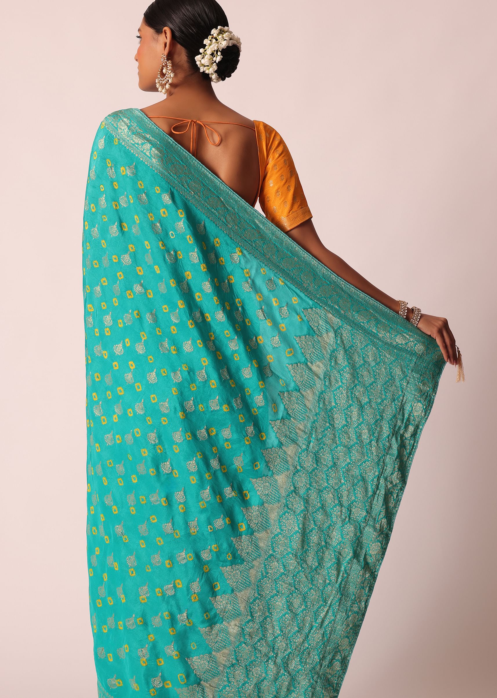Sky blue bandhani saree best sale