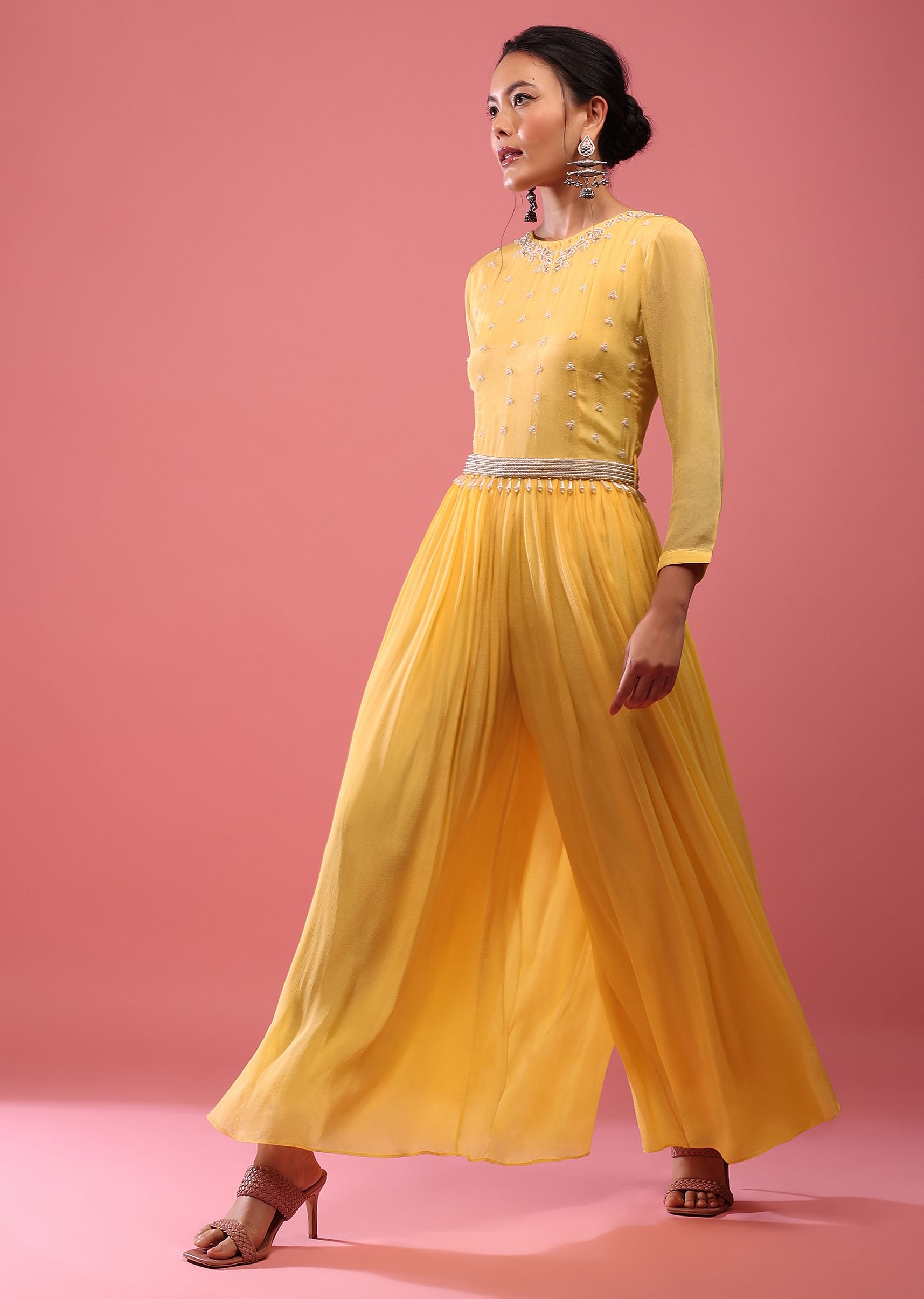 Yellow chiffon jumpsuit deals