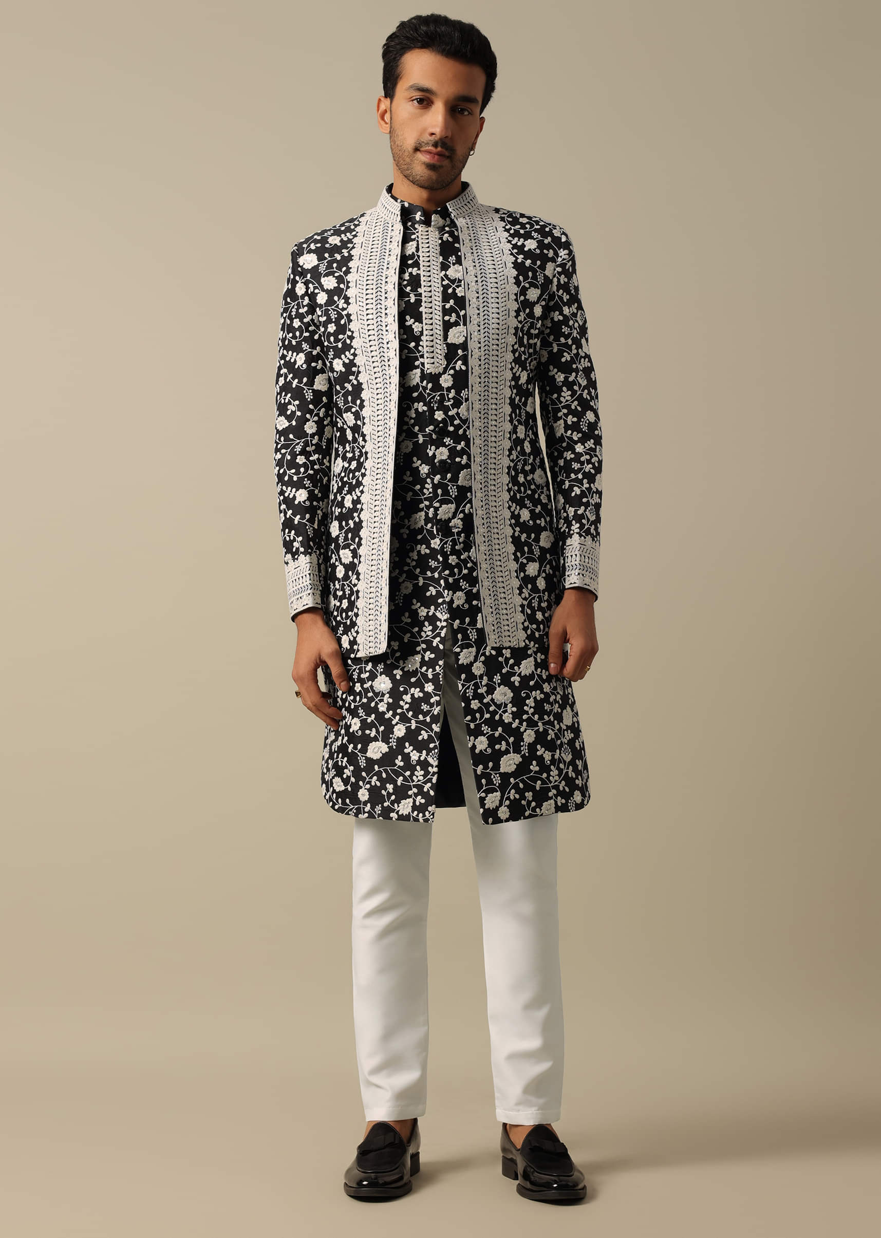 Buy Sophisticated Black Sherwani Set For Men KALKI Fashion India