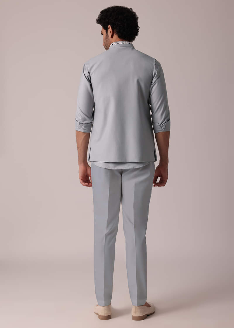 Stylish Grey Short Kurta With Embroidered Matching Bandi