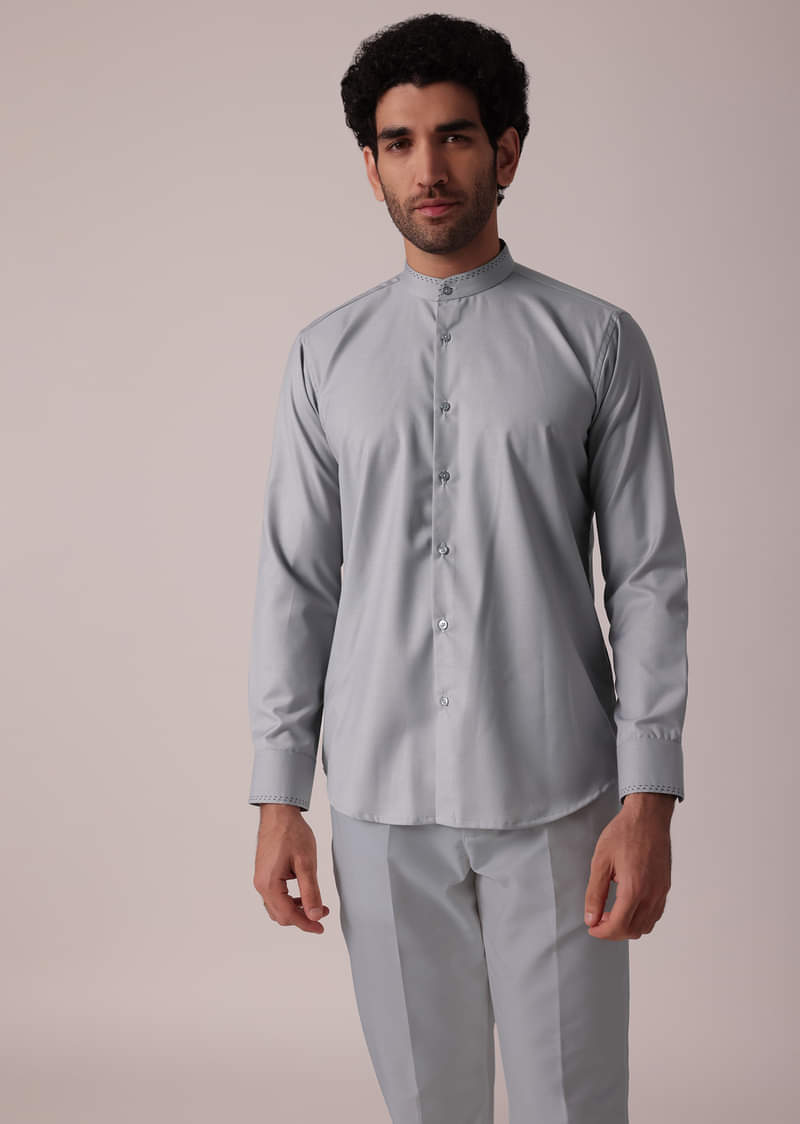 Stylish Grey Short Kurta With Embroidered Matching Bandi