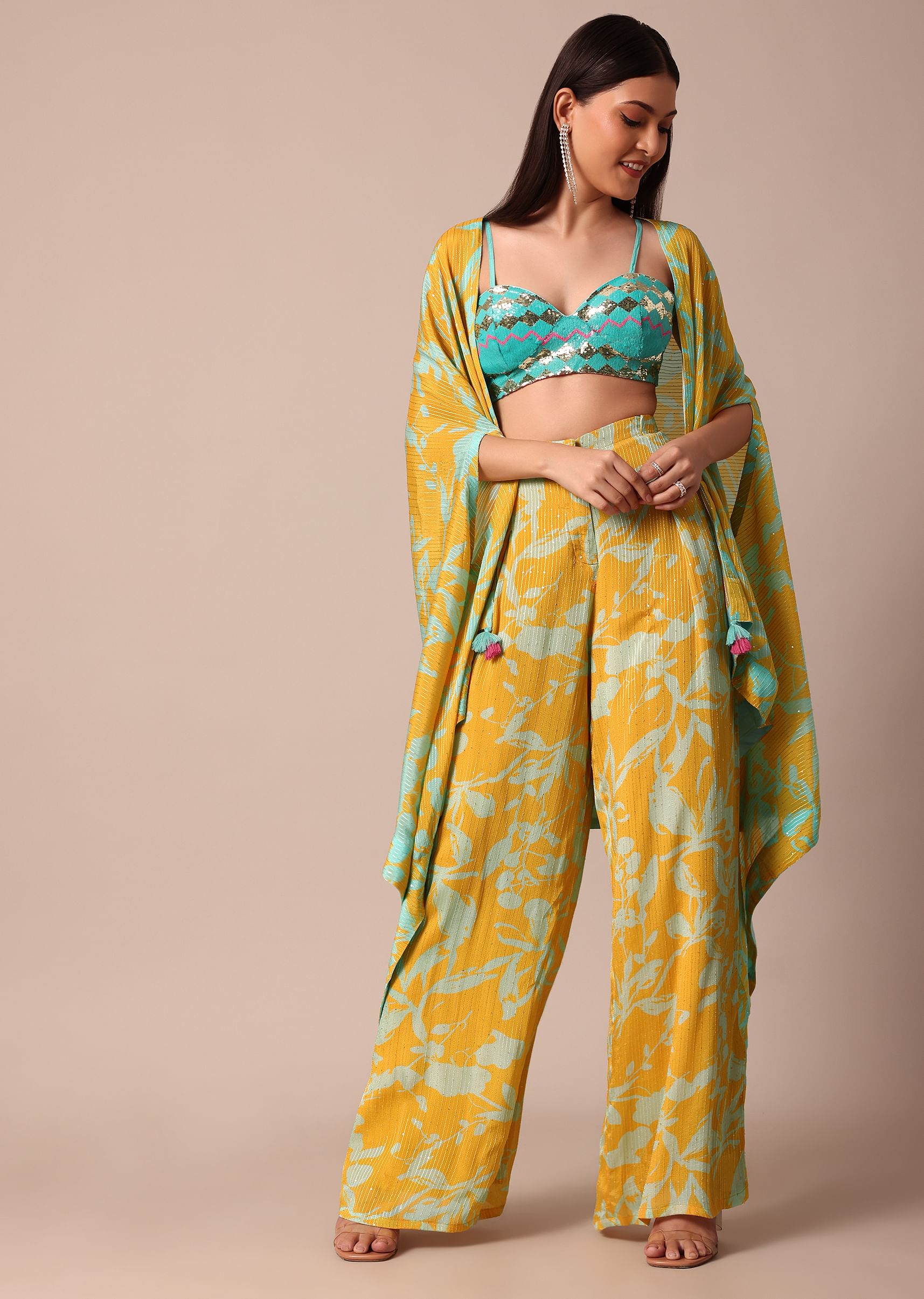Yellow floral palazzo pants store
