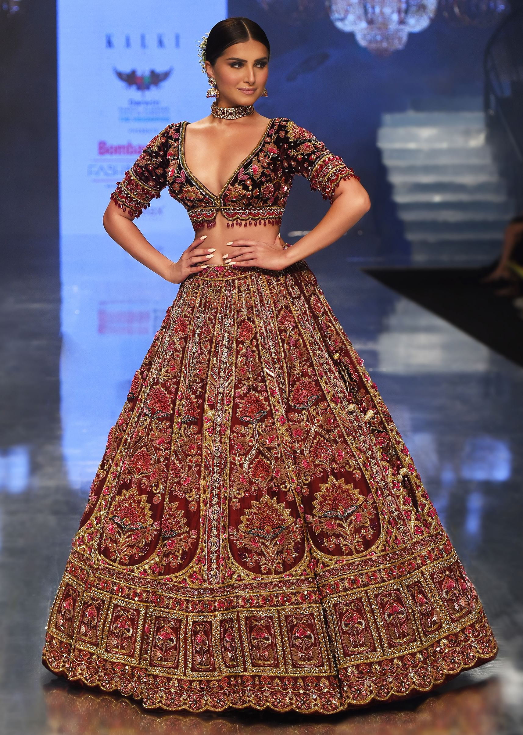 Buy Tara Sutaria Blood Red Florid Lehenga Set Noor 2022 Highlights Kalki Bridal Couture KALKI Fashion Global